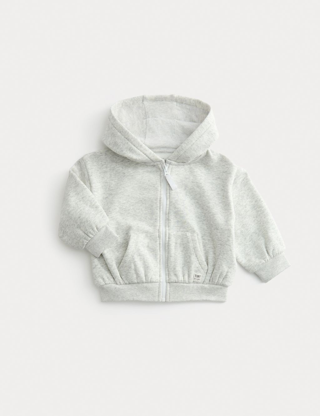 M&S Fleece Lined Zip Up Hoodie (0-3 Yrs) - 3-6 M - Grey Marl, Grey Marl