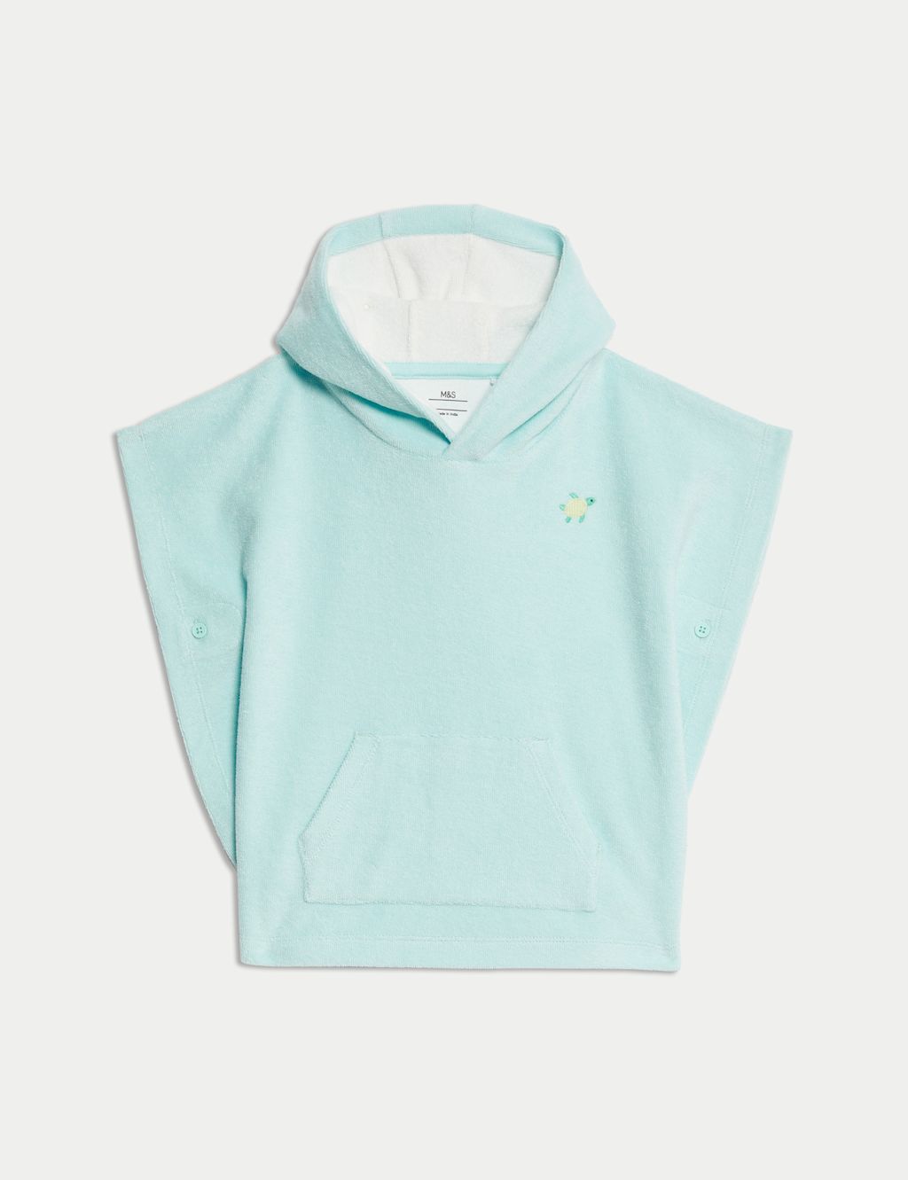 M&S Pure Cotton Turtle Graphic Poncho (0-3 Yrs) - 18-36 - Aqua, Aqua