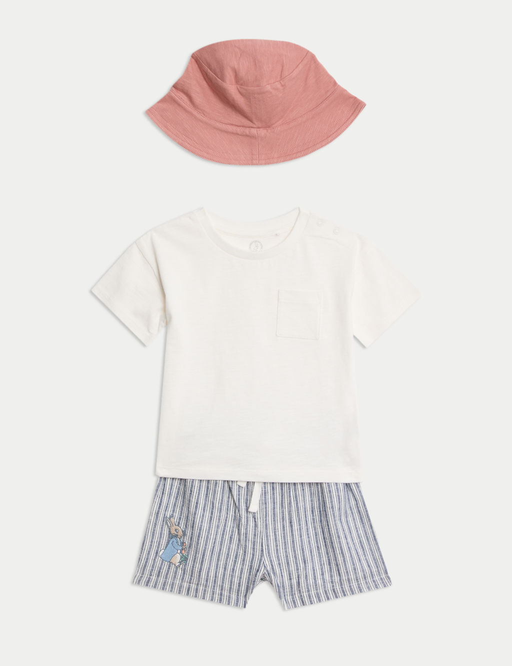 M&S 3pc Cotton Rich Peter Rabbit™ Shorts Outfit (0-3 Yrs) - 0-3 M - Cream Mix, Cream Mix