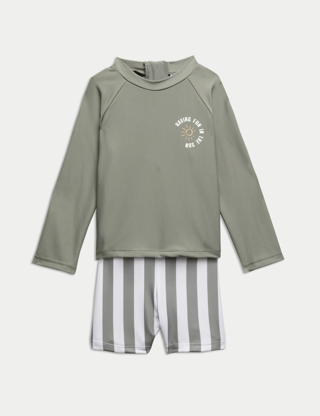 M&S 2pc Rash Vest & Swim Shorts Set (0 Mths-6 Yrs) - 5-6Y - Khaki Mix, Khaki Mix