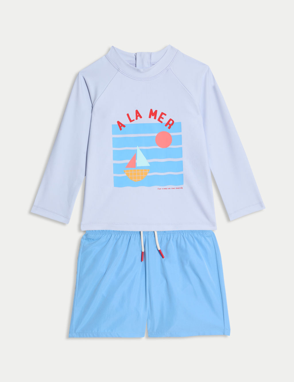 M&S 2pc A La Mer Slogan Rash Vest Swim Set (0-6 Yrs) - 3-6 M - Blue, Blue
