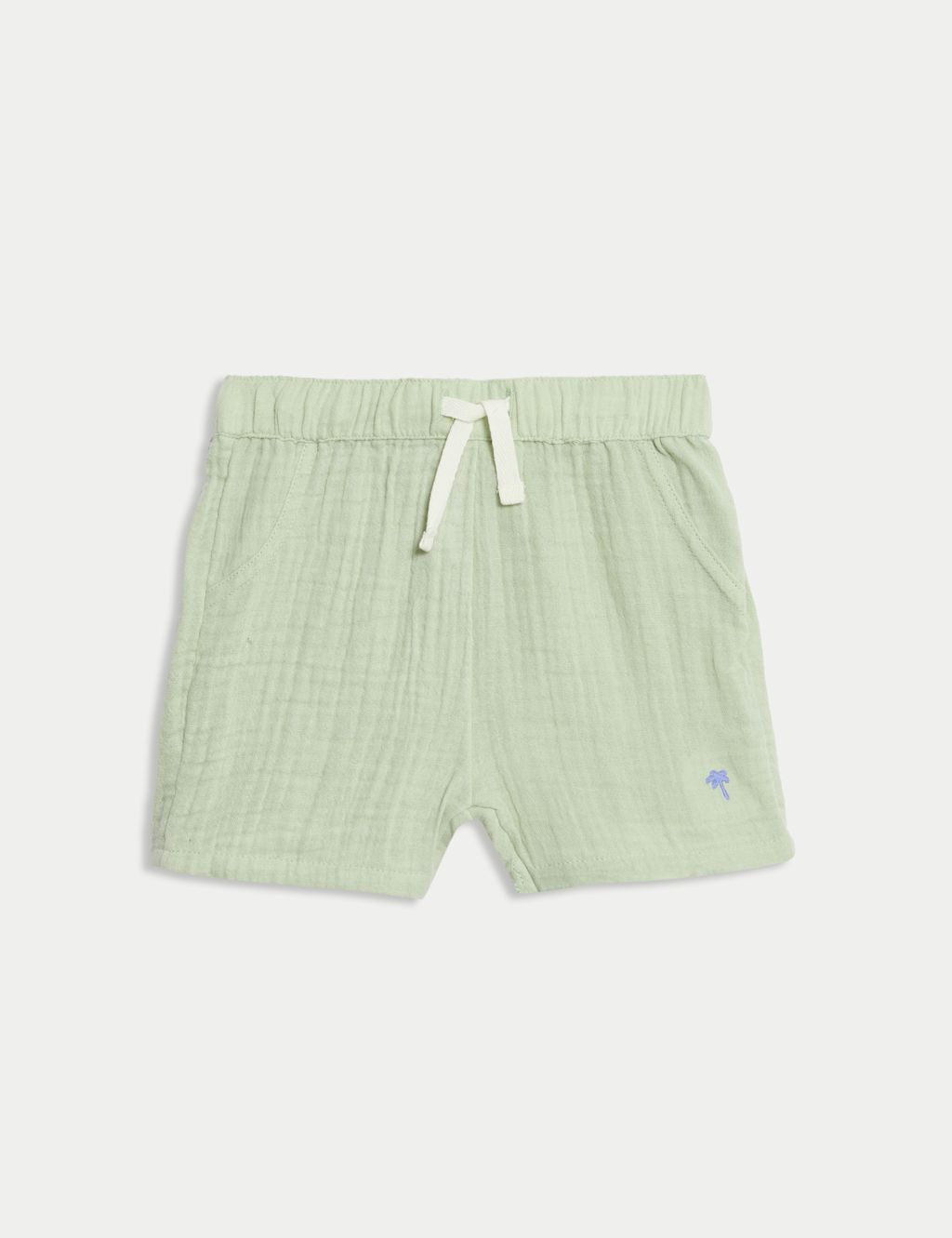 M&S Pure Cotton Double Cloth Shorts (0-3 Yrs) - 0-3 M - Green, Green