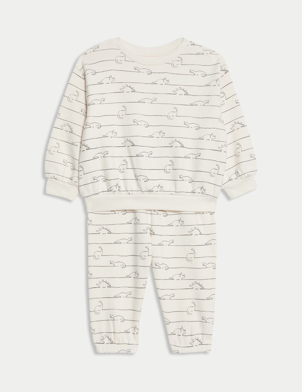 M&S 2pc Cotton Rich Dino Top & Bottom Outfit (0-6 Yrs) - 3-6 M - Cream Mix, Cream Mix
