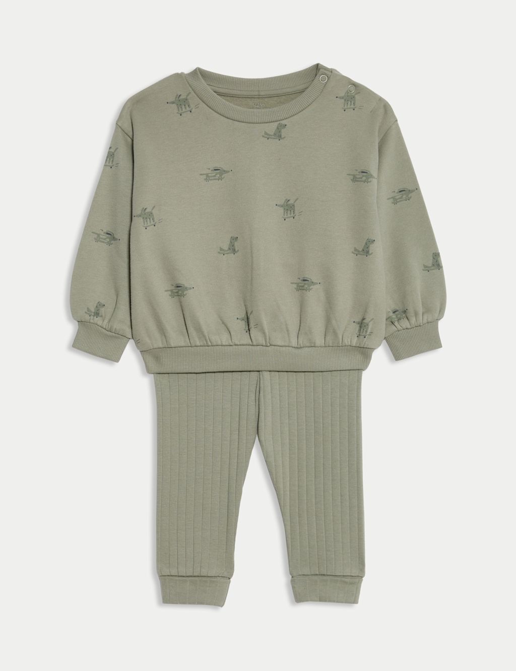 M&S 2pc Cotton Rich Dog Top & Bottom Outfit (0-6 Yrs) - 0-3 M - Khaki, Khaki