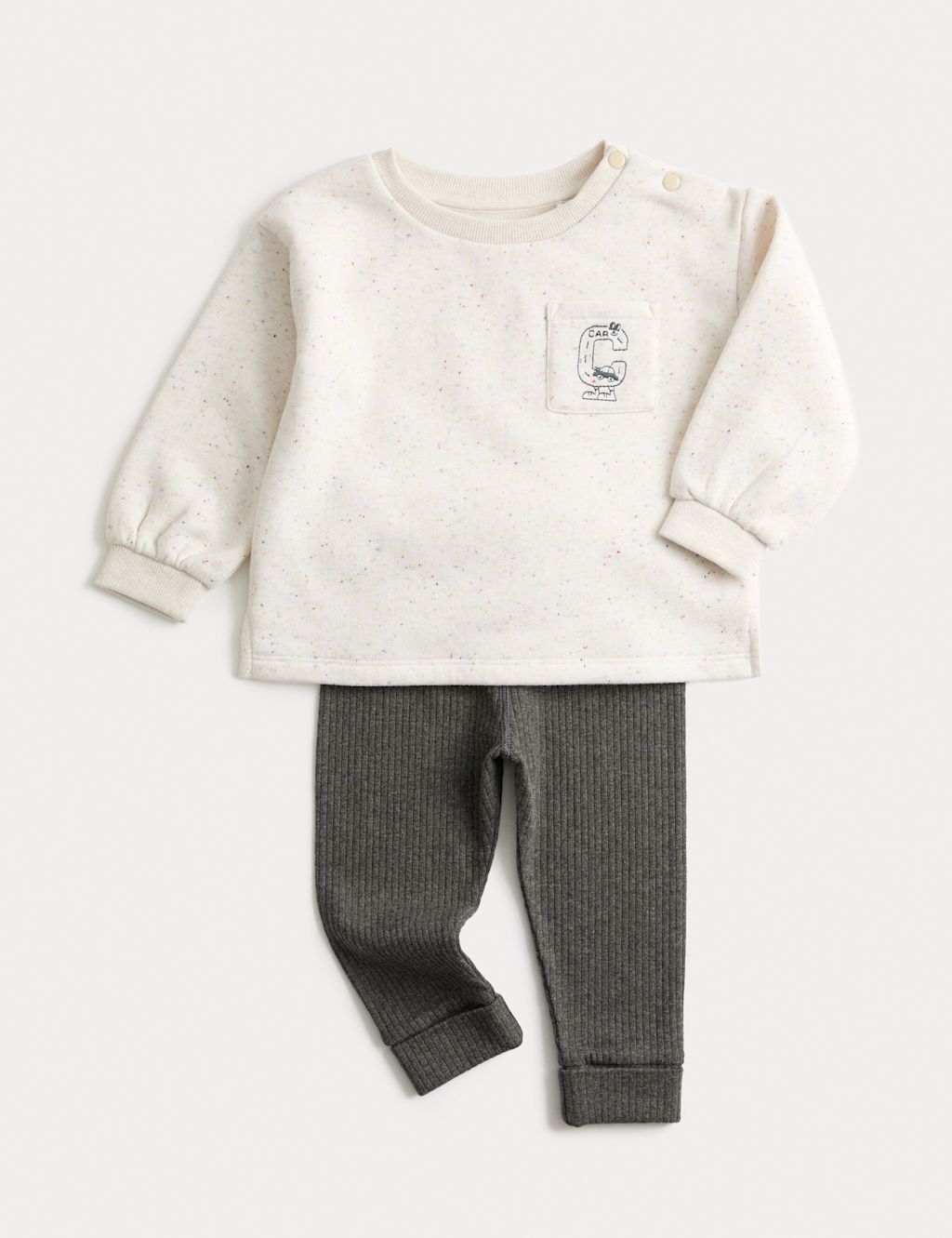 M&S Cotton Rich Neppy Sweat Outfit (0 Mths-6 Yrs) - 5-6Y - Cream Mix, Cream Mix