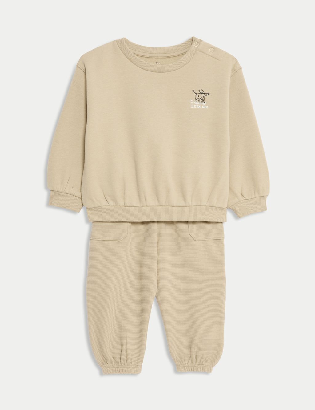 M&S 2pc Chest Graphic Embroidery Jogger Outfit (0 Mths-6 Yrs) - 6-9 M - Brown, Brown