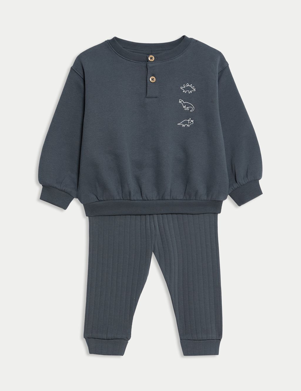 M&S 2pc Cotton Rich Dino Top & Bottom Outfit (0-6 Yrs) - 3-4Y - Charcoal Mix, Charcoal Mix