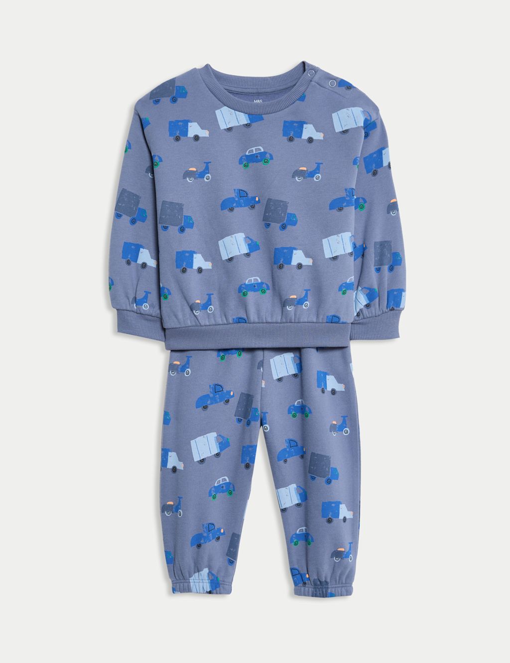 M&S 2pc Cotton Rich Transport Top & Bottom Outfit (0-6 Yrs) - 0-3 M - Cream Mix, Cream Mix