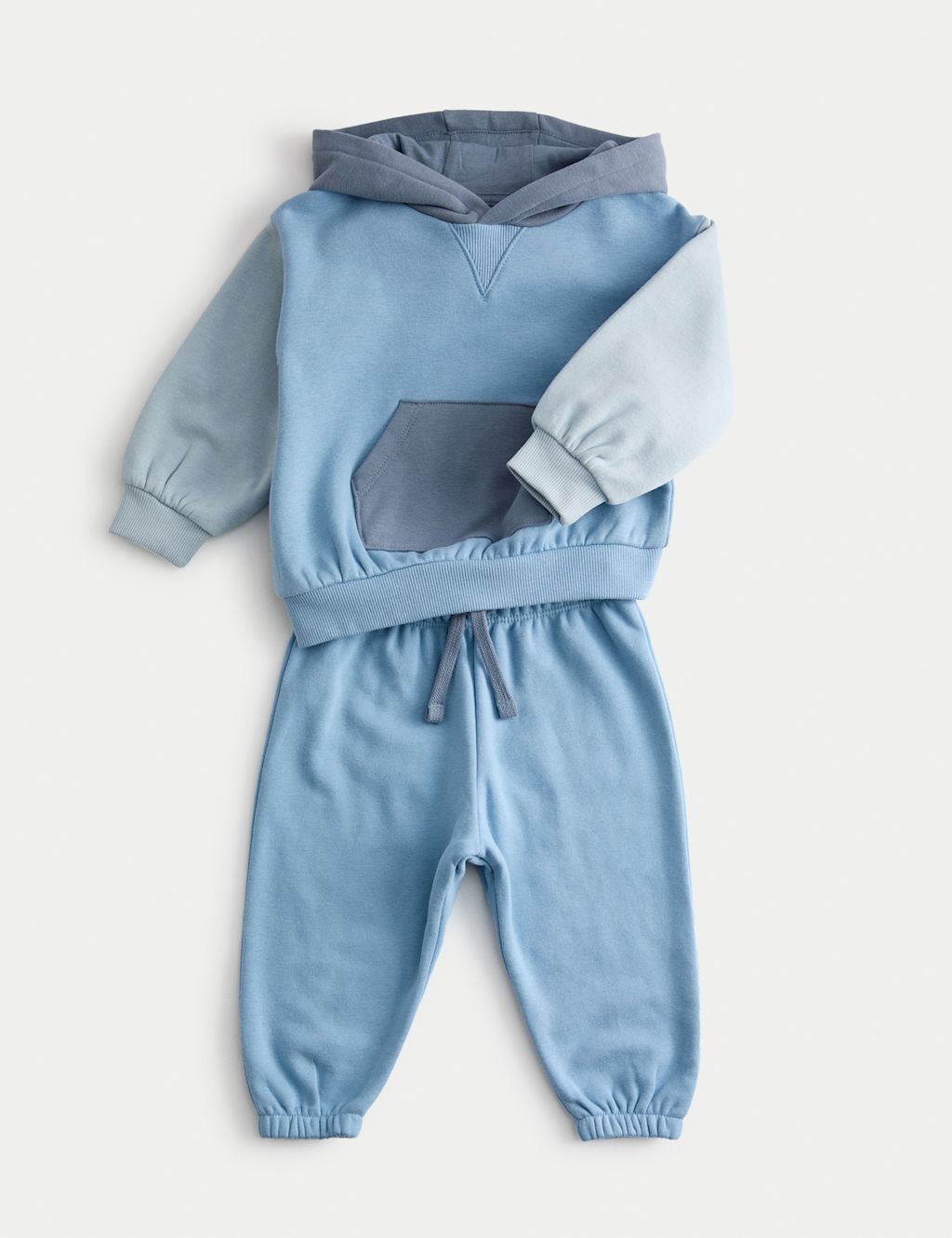 M&S 2pc Cotton Rich Colour Block Sweat Outfit (0-8 Yrs) - 0-3 M - Blue, Blue