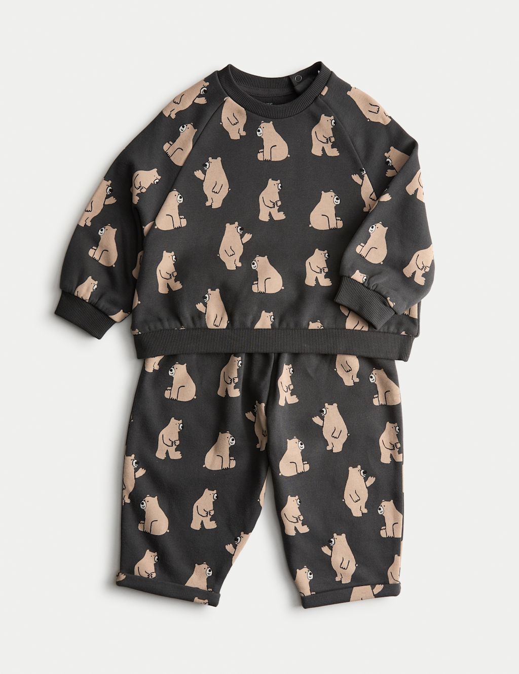 M&S 2pc Bear Joggers Outfit (0-3 Yrs) - 12-18 Months - Grey, Grey