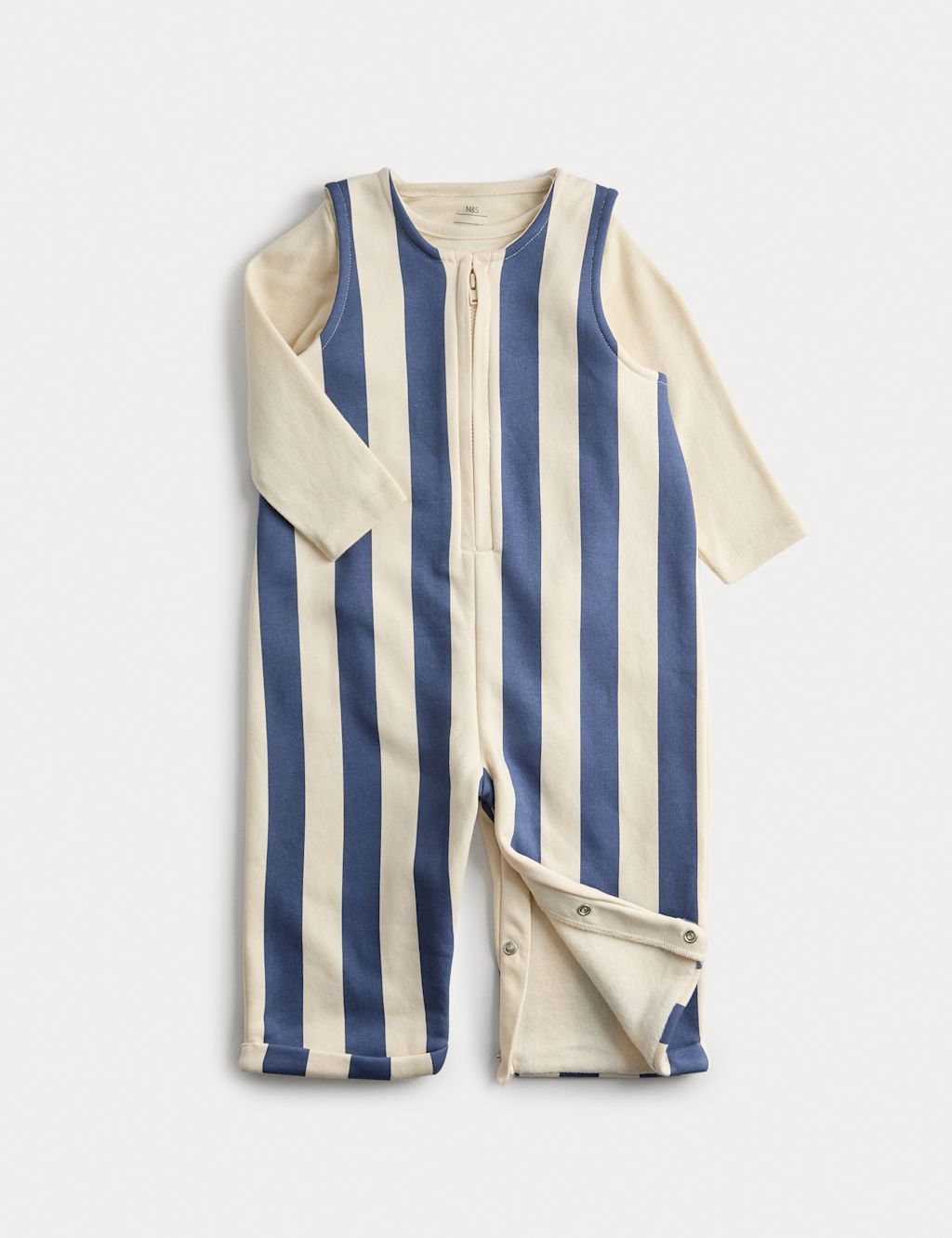 M&S Jersey Striped Dungaree Outfit (0-3 Yrs) - 0-3 Months - Blue Mix, Blue Mix