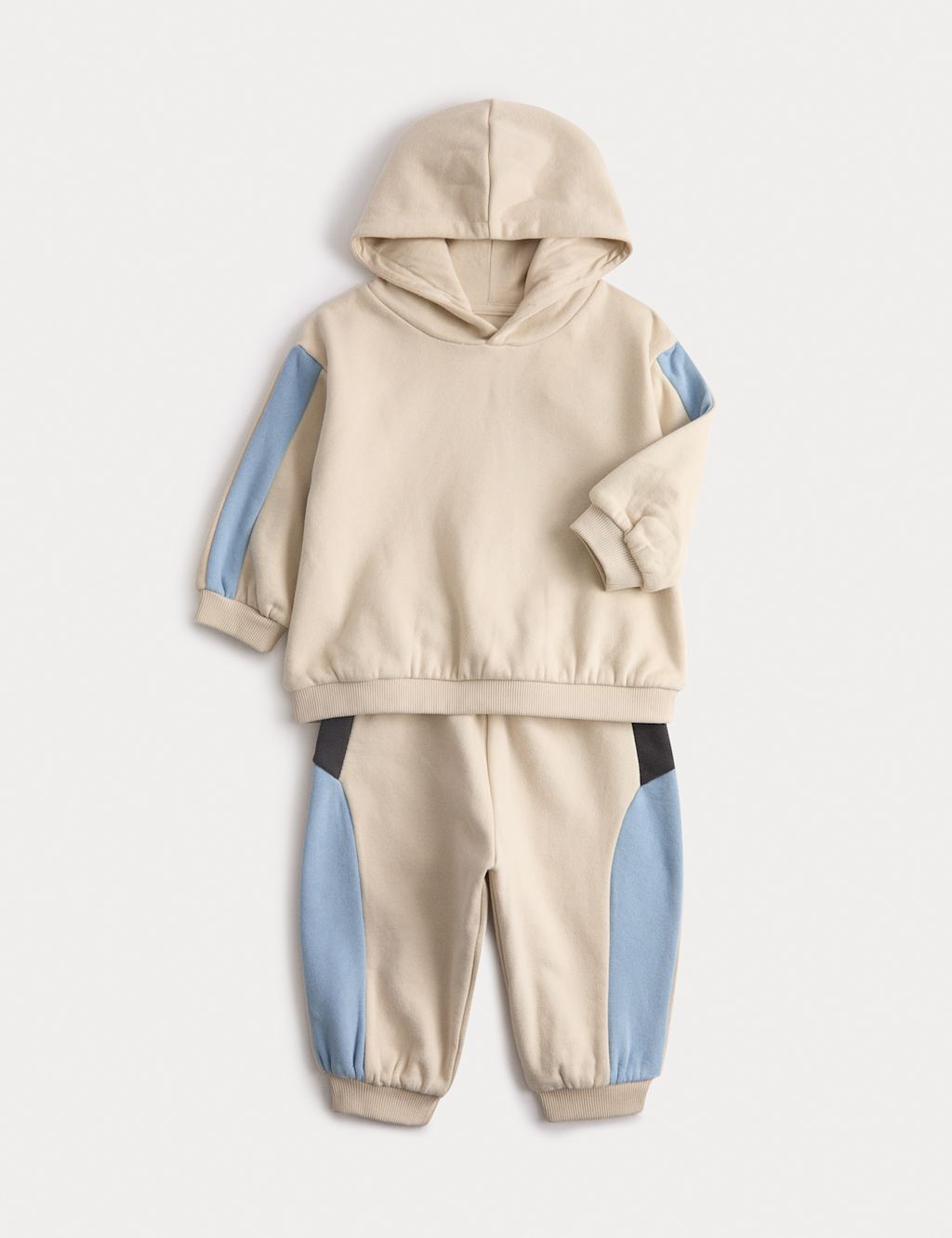 M&S 2pc Cotton Rich Colour Block Tracksuit (0-6 Yrs) - 12-18 Months - Cream, Cream