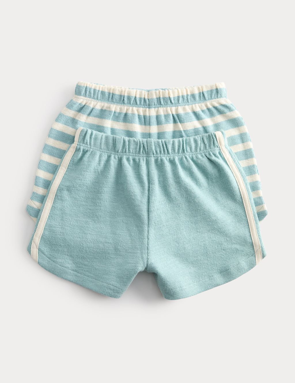 M&S 2 Pack Pure Cotton Side Stripe Shorts (0-5 Yrs) - 0-3 Months - Aqua, Aqua