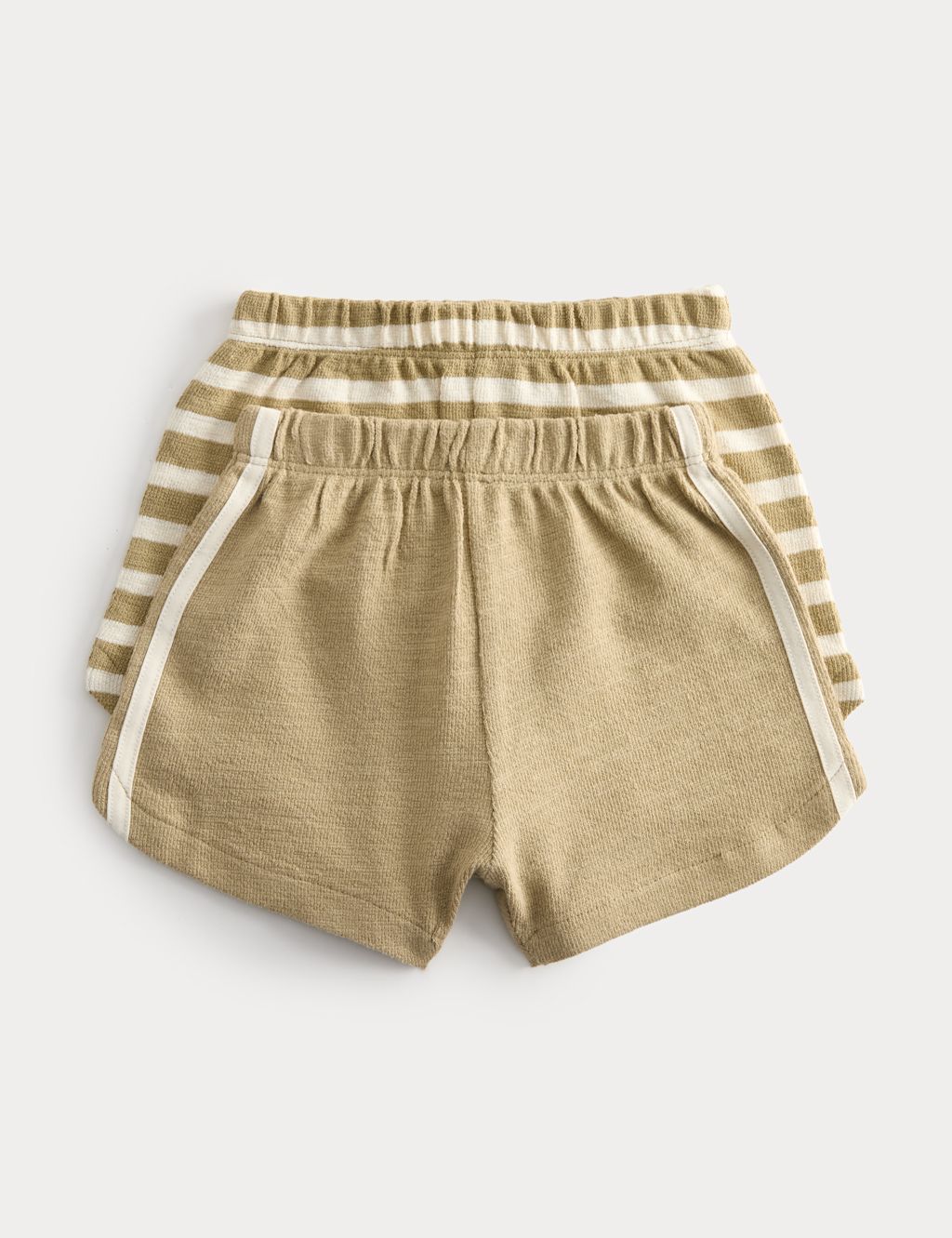 M&S 2 Pack Pure Cotton Side Stripe Shorts (0-5 Yrs) - 0-3 Months - Khaki, Khaki