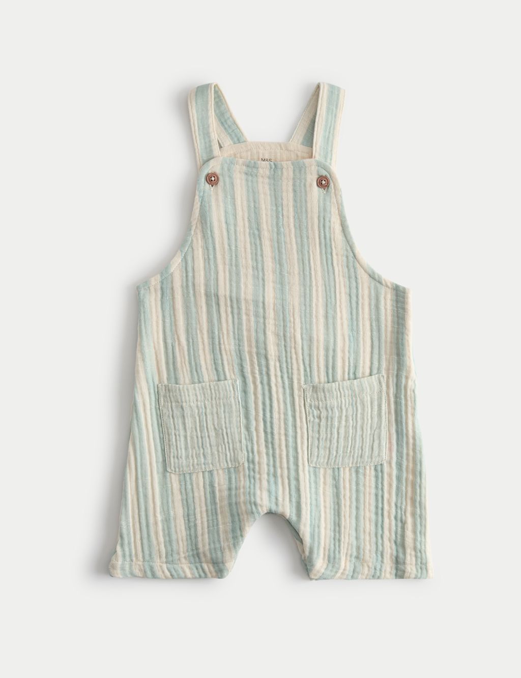 M&S Pure Cotton Striped Dungarees (0-3 Yrs) - 6-9 Months - Blue Mix, Blue Mix