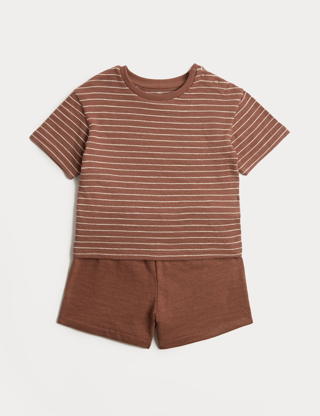 M&S Pure Cotton Striped Shirt & Navy Shorts (0-5 Yrs) - 0-3 Months - Brown, Brown