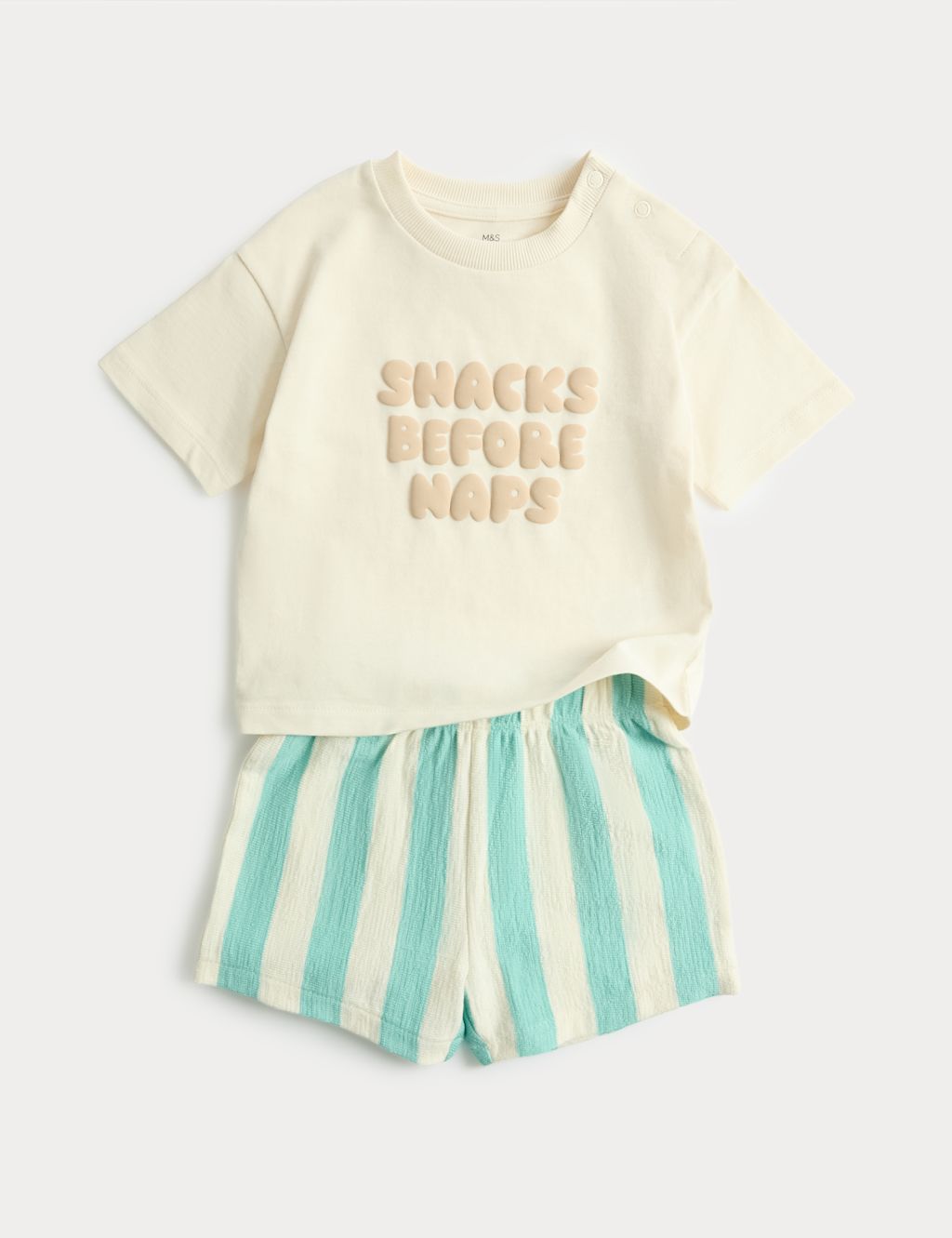 M&S Pure Cotton Slogan Top & Bottom Outfit (0-5 Yrs) - 3-6 Months - Multi, Multi