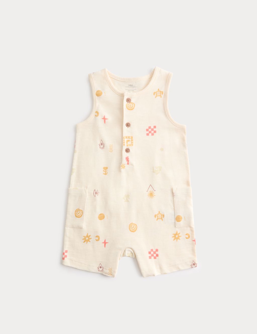 M&S Pure Cotton Jersey Island Print Romper (0-3 Yrs) - 0-3 Months - Neutral, Neutral