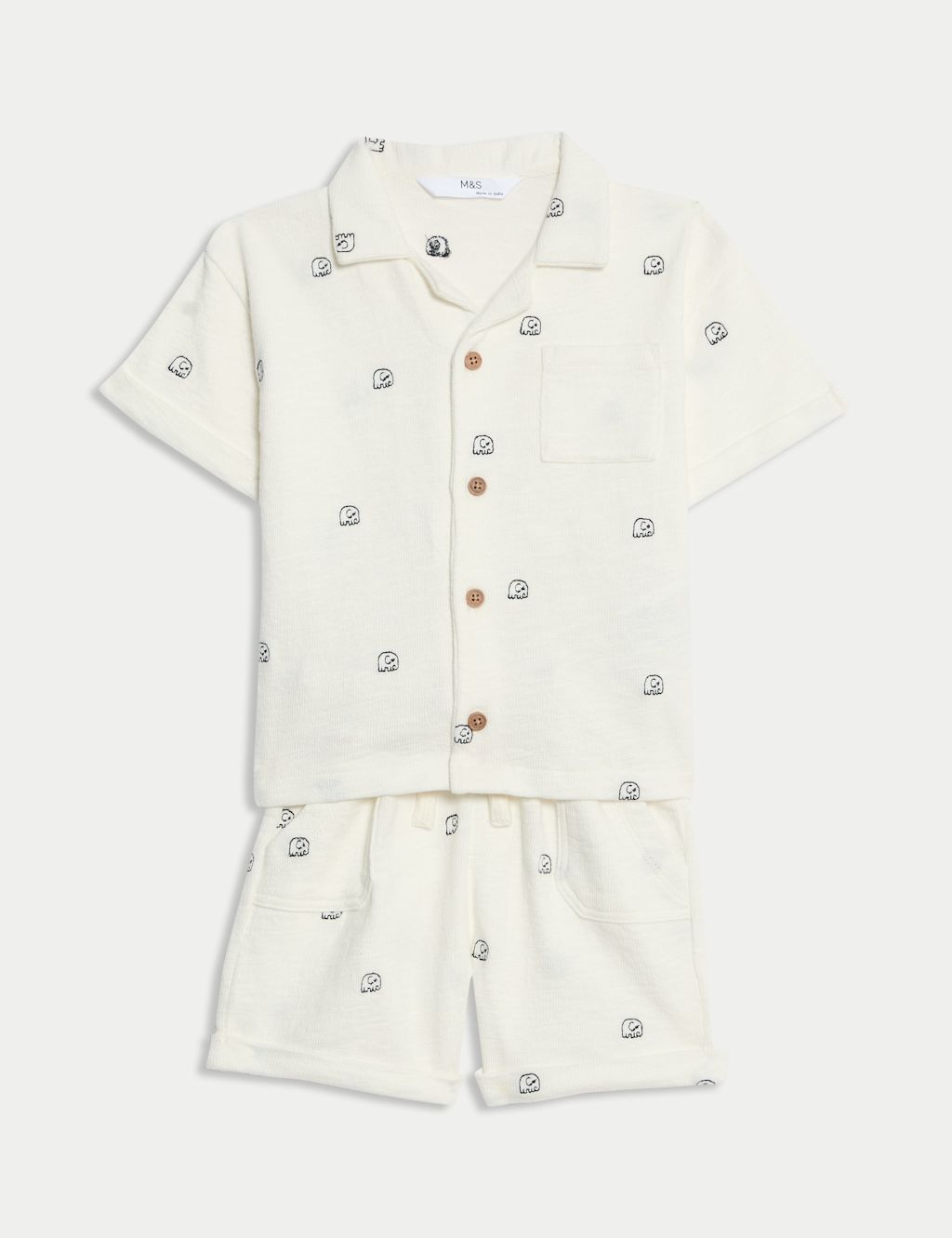 M&S 2pc Pure Cotton Embroidered Elephant Outfit (0-3 Yrs) - 12-18 - Cream, Cream