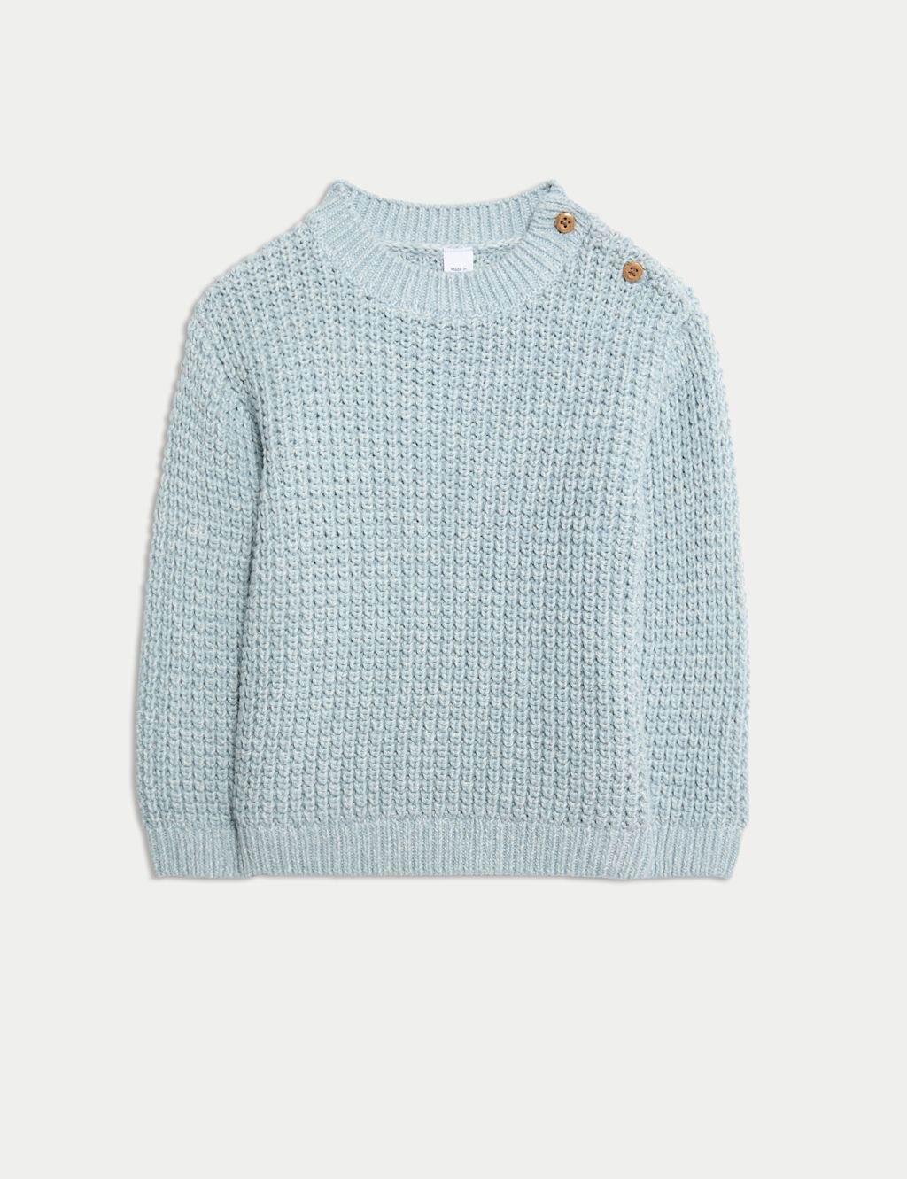 M&S Pure Cotton Open Knit Jumper (0-3 Yrs) - 9-12M - Blue, Blue