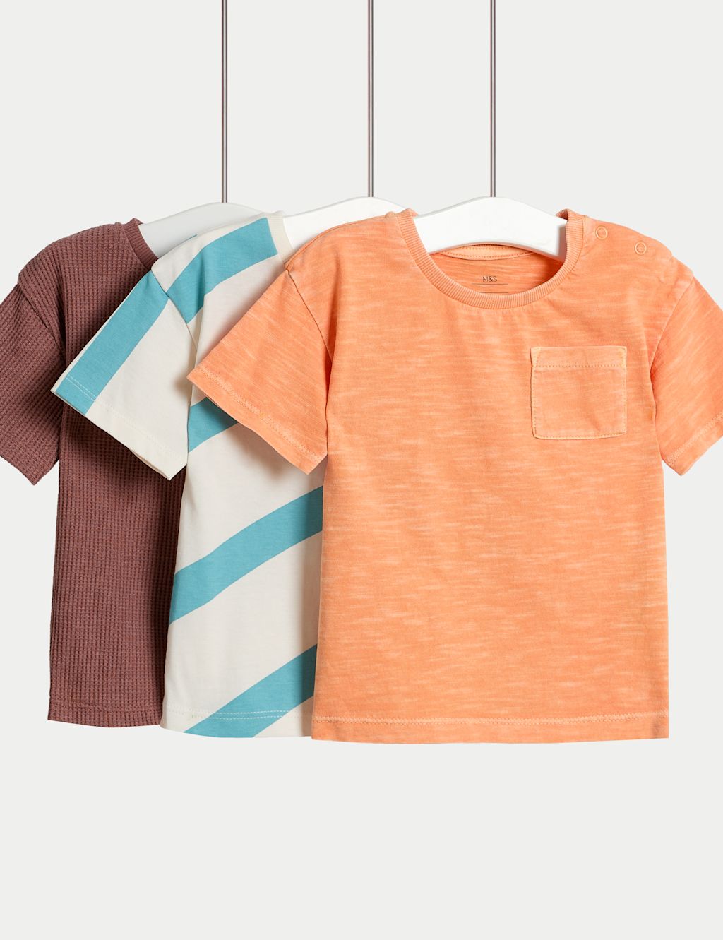 M&S 3pk Pure Cotton Striped Tops (0-3 Yrs) - 0-3 M - Orange Mix, Orange Mix