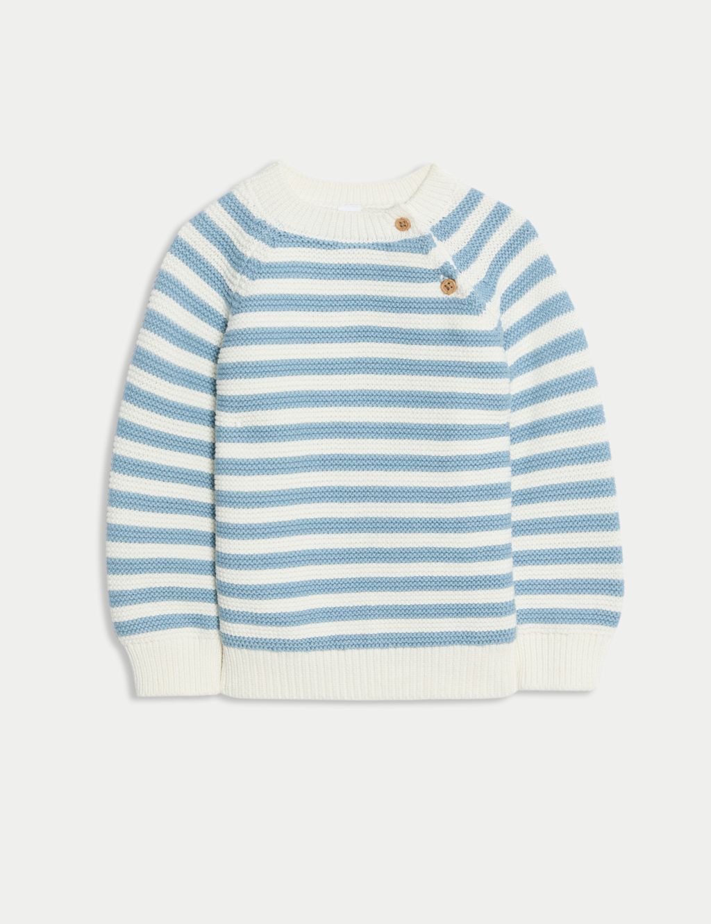 M&S Pure Cotton Striped Knitted Jumper (0-3 Yrs) - 12-18 - Blue Mix, Blue Mix