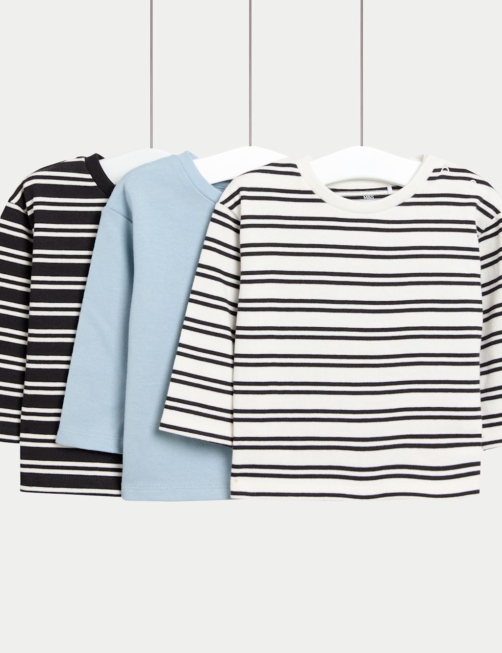 M&S 3pk Pure Cotton Striped & Plain T-Shirts (0-6 Yrs) - 0-3 M - Charcoal Mix, Charcoal Mix