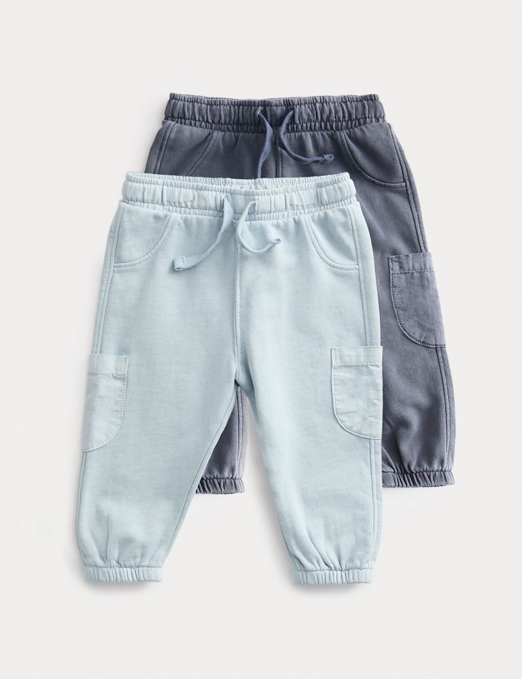 M&S 2 Pack Pure Cotton Grey & Blue Cargo Joggers (0-6 Yrs) - 18-24 - Blue Mix, Blue Mix