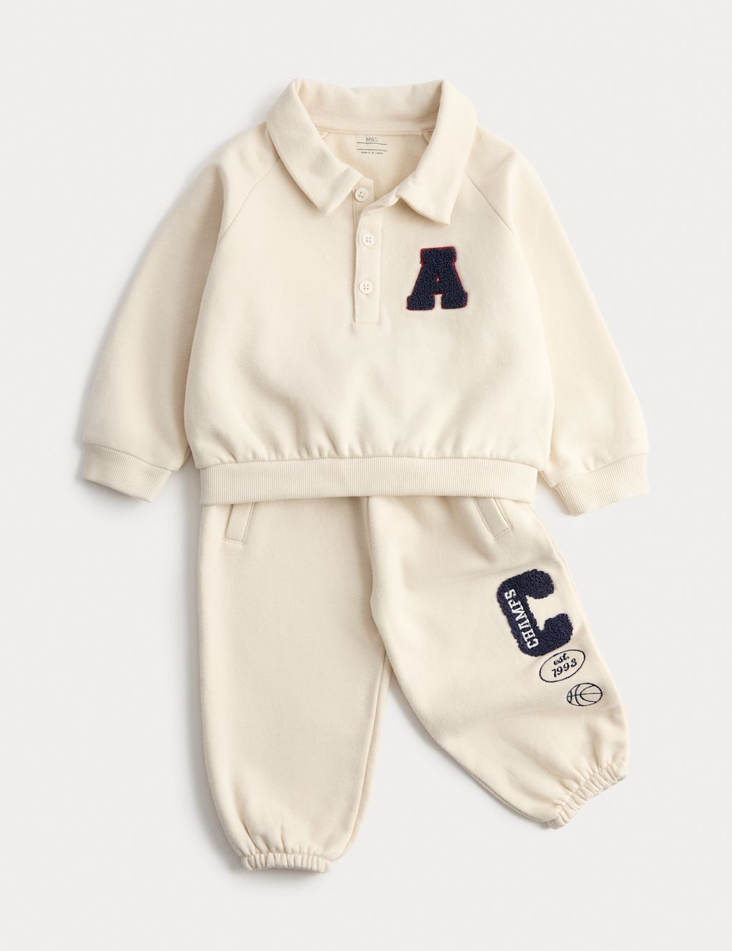 M&S 2pc Cotton Rich Collared Outfit (0 Mths-3 Yrs) - 0-3 M - Cream Mix, Cream Mix