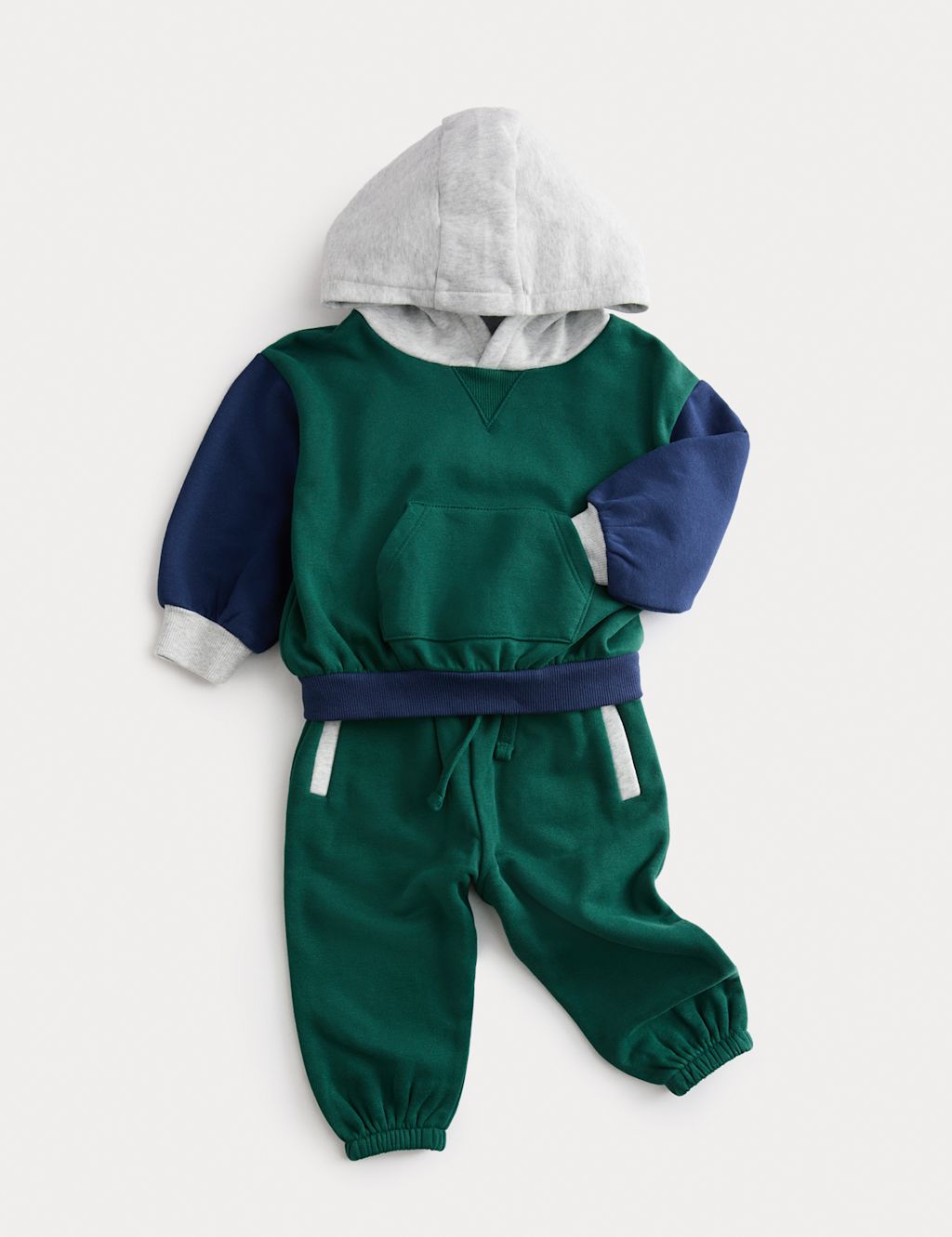 M&S 2pc Colour Block Hoodie Outfit (0-6 Yrs) - 12-18 - Green, Green
