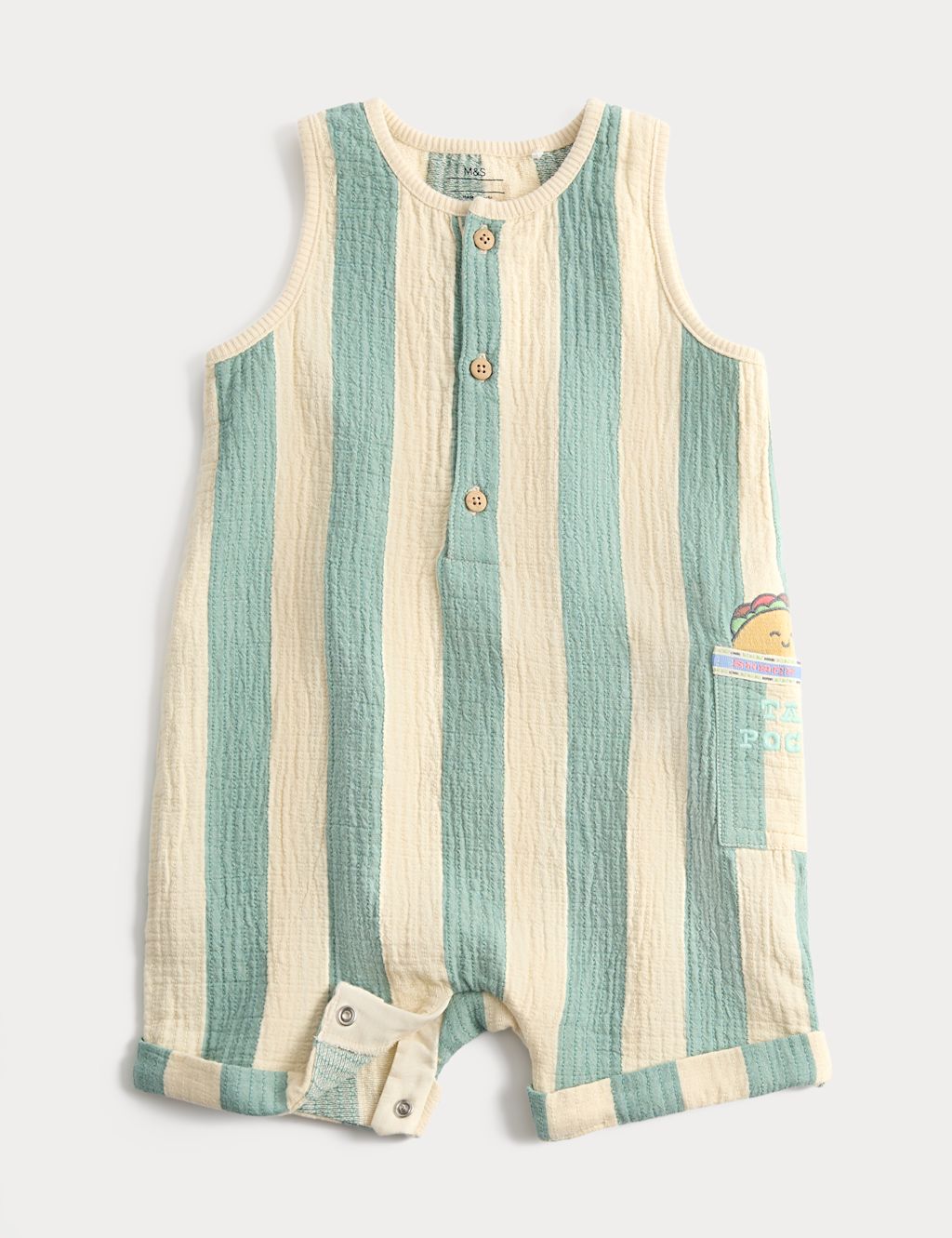 M&S Pure Cotton Taco Striped Dungarees (0-3 Yrs) - 0-3 Months - Teal, Teal