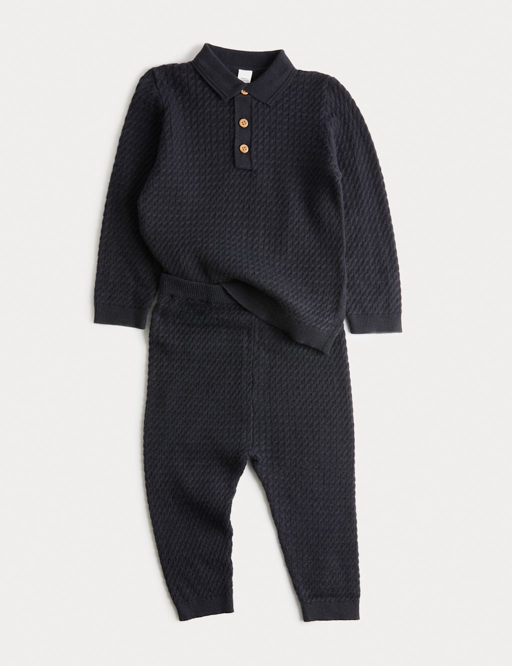 M&S 2pc Knitted Textured Outfit (0-3 Yrs) - 12-18 - Navy, Navy