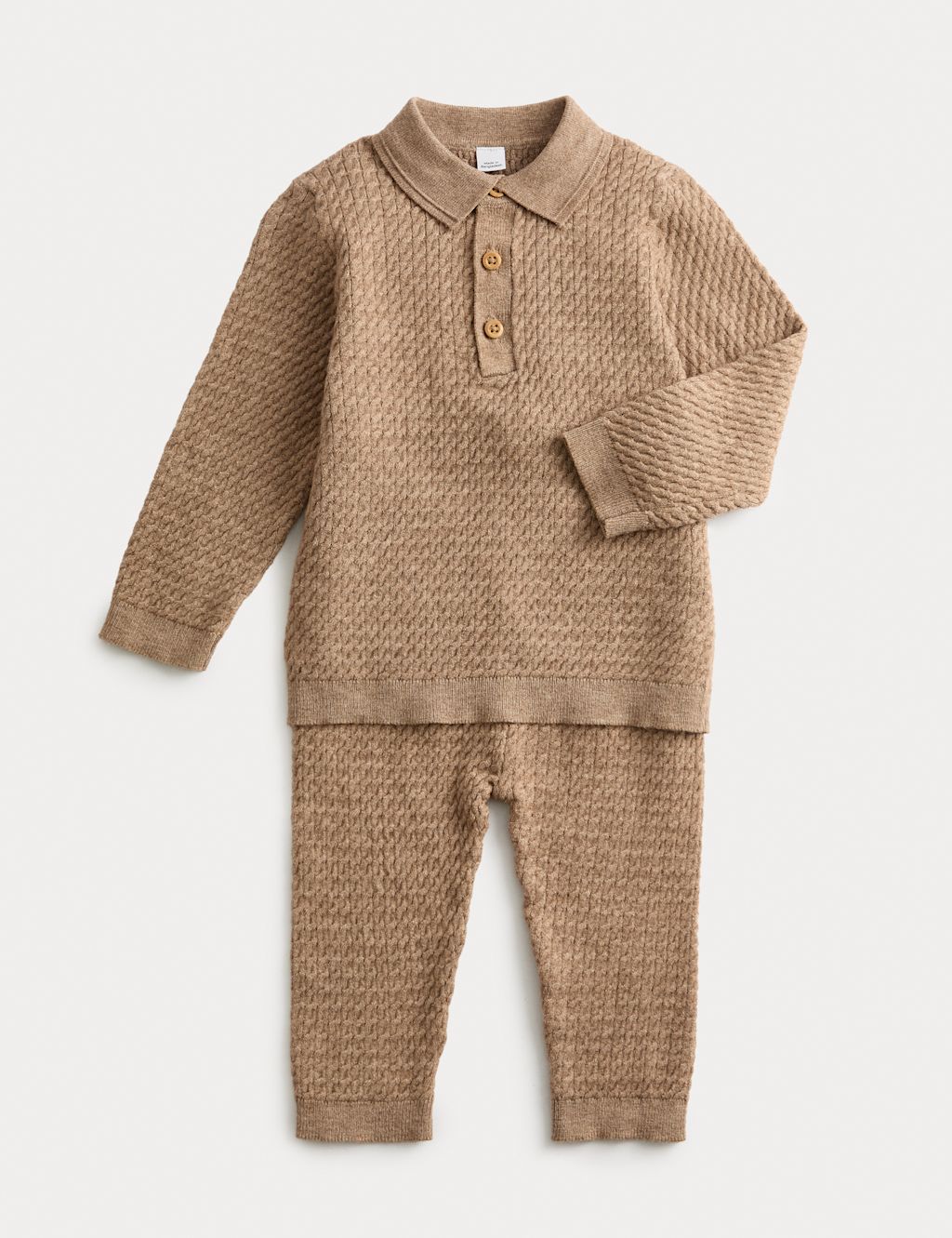 M&S 2pc Knitted Textured Outfit (0-3 Yrs) - 0-3 M - Oatmeal, Oatmeal