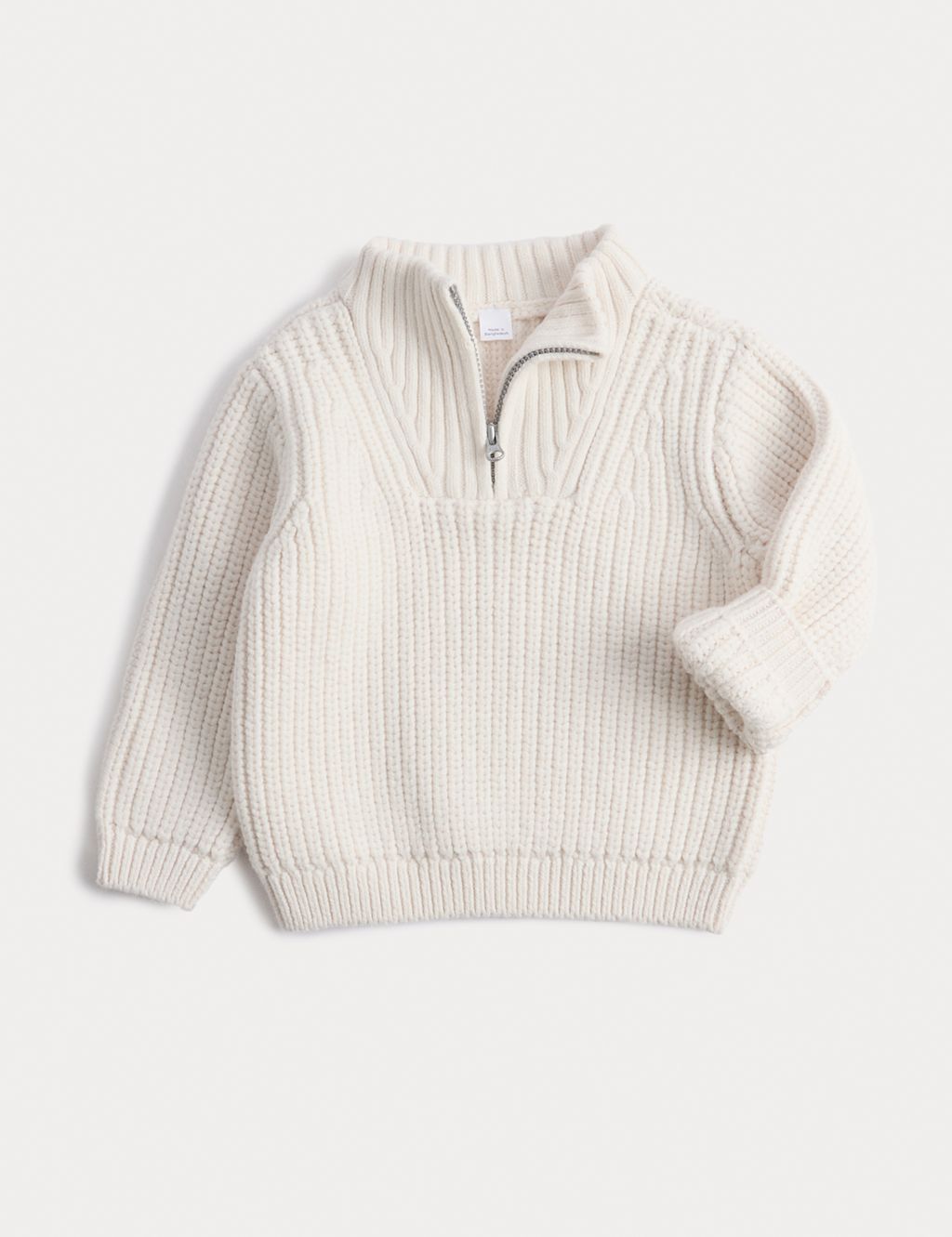 M&S Knitted Quarter Zip Jumper (0-3 Yrs) - 12-18 - Neutral, Neutral