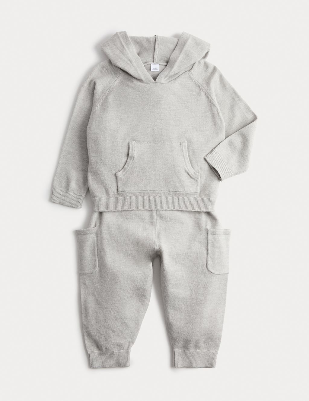 M&S Knitted Hooded Top & Jogger Outfit (0 Mths-3 Yrs) - 12-18 - Neutral, Neutral
