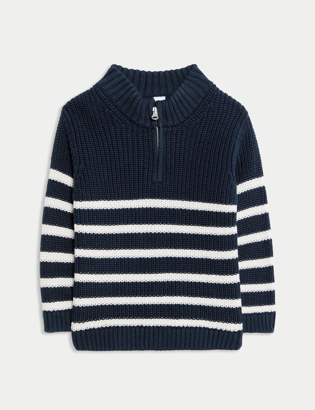 M&S Pure Cotton Striped Quarter Zip Jumper (0-3 Yrs) - 0-3 M - Navy, Navy