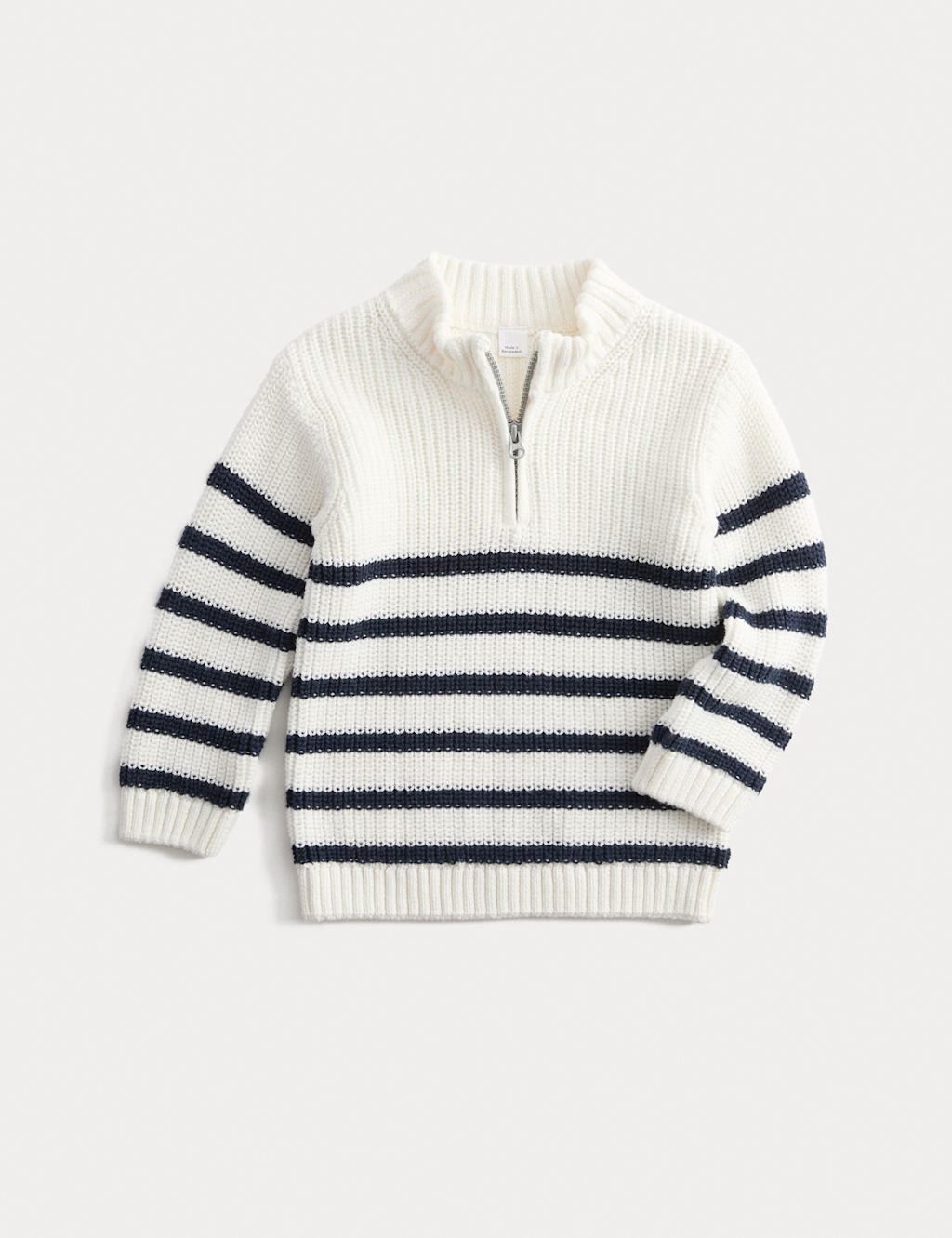 M&S Pure Cotton Striped Quarter Zip Jumper (0-3 Yrs) - 0-3 Months - Ecru, Ecru