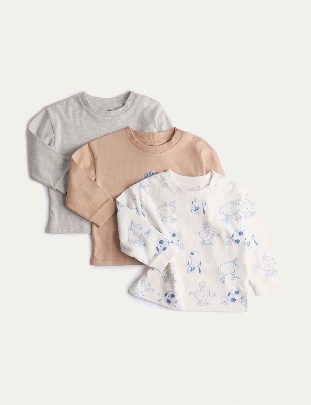 M&S 3pk Pure Cotton Sport Tops (0-3 Yrs) - 12-18 - Ecru, Ecru