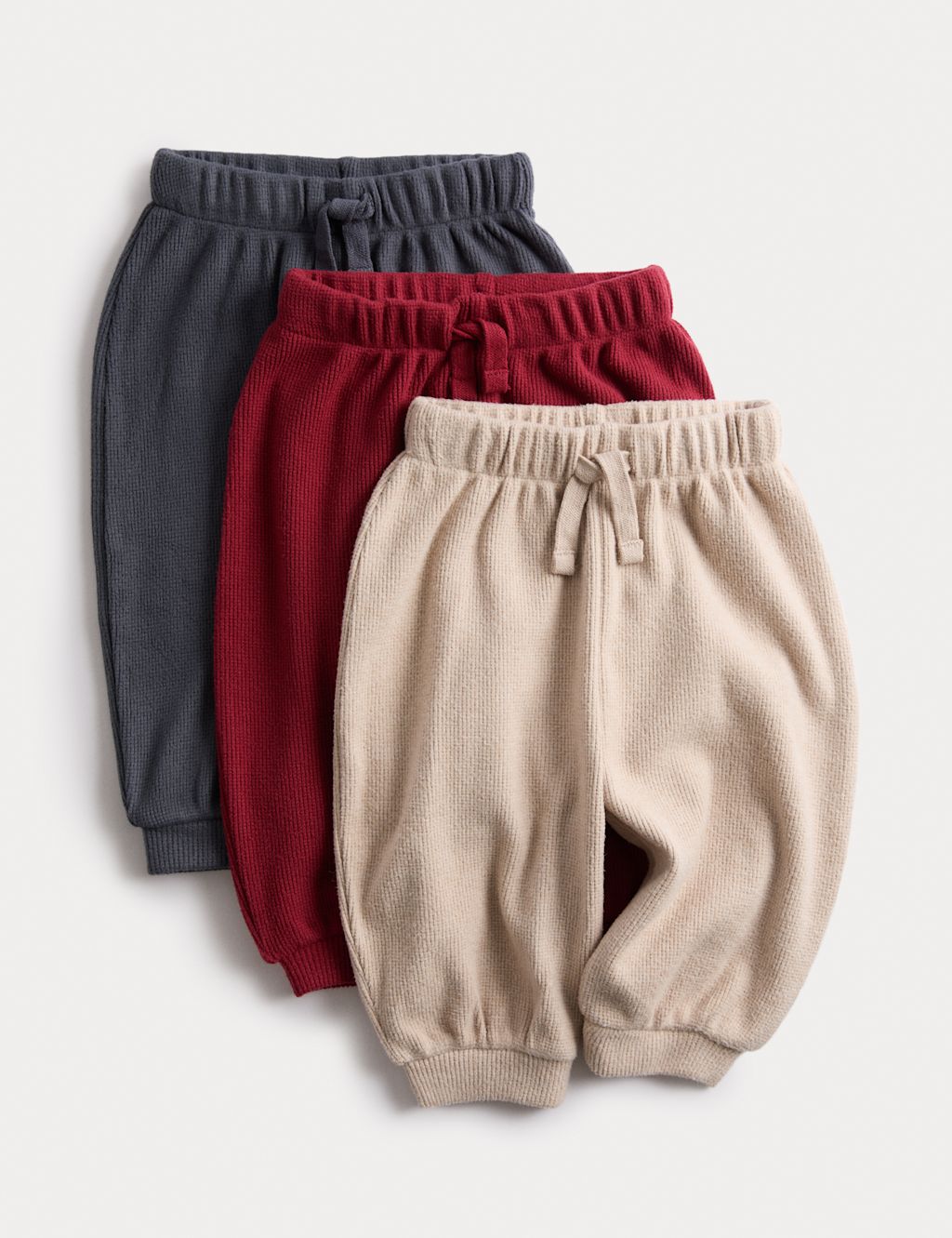 M&S 3pk Brushed Waffle Joggers (0-3 Yrs) - 0-3 M - Claret, Claret