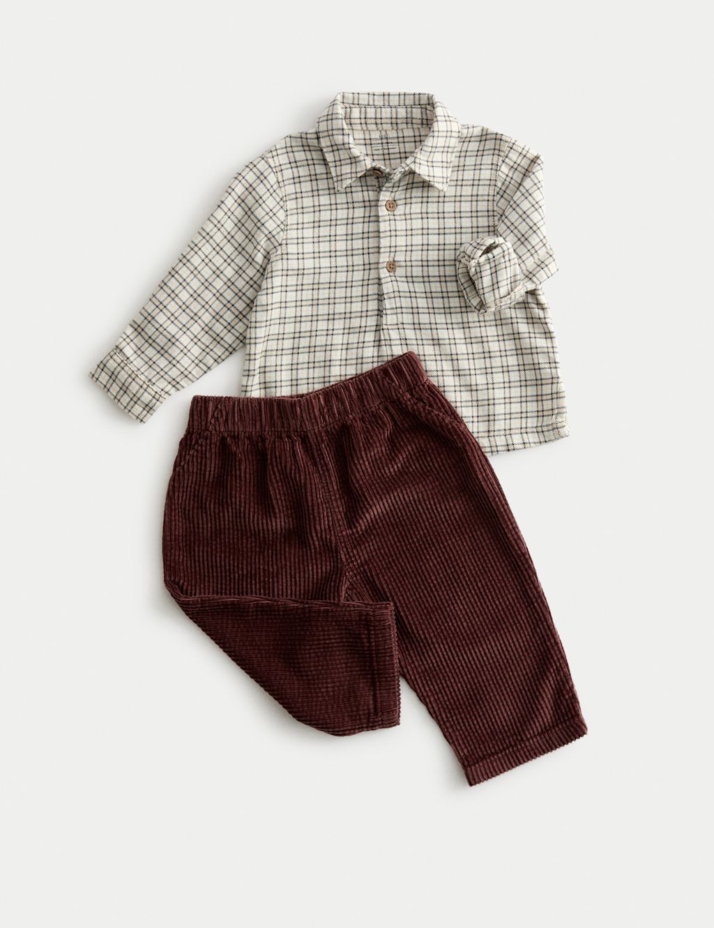 M&S 2pc Pure Cotton Checked Top & Bottom Outfit (0-6 Yrs) - 12-18 - Claret, Claret