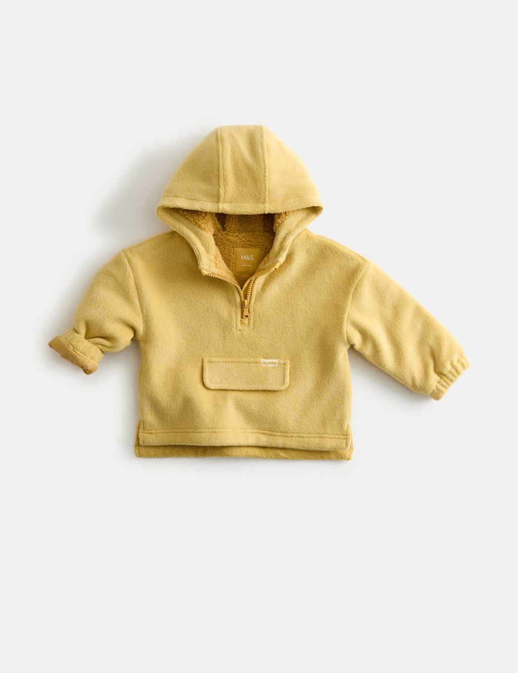 M&S Cotton Blend Fleece Lined Half Zip Hoodie (0-3 Yrs) - 12-18 - Yellow, Yellow