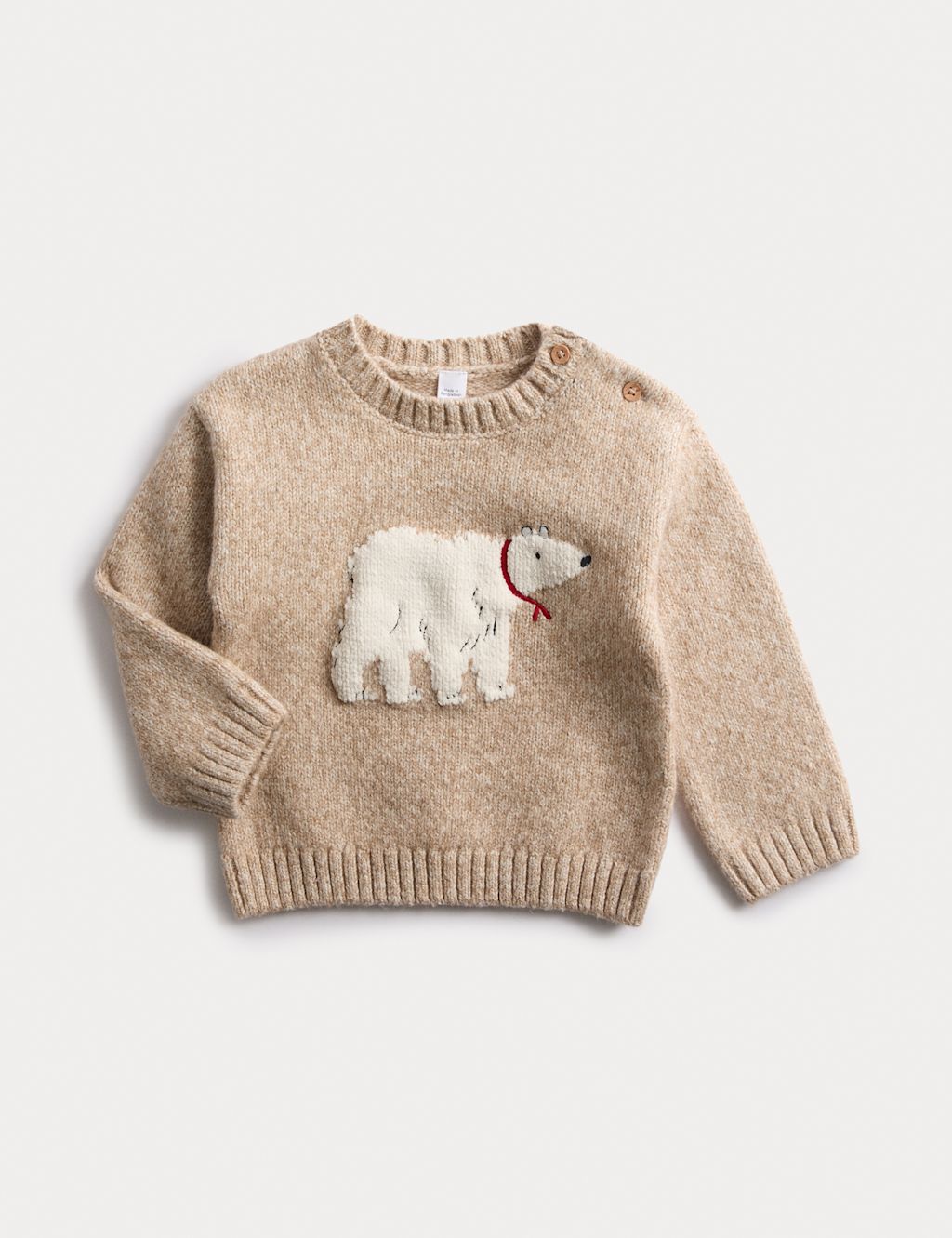 M&S Cotton Rich Polar Bear Knitted Jumper (0 Mths-6 Yrs) - 5-6Y - Oatmeal, Oatmeal