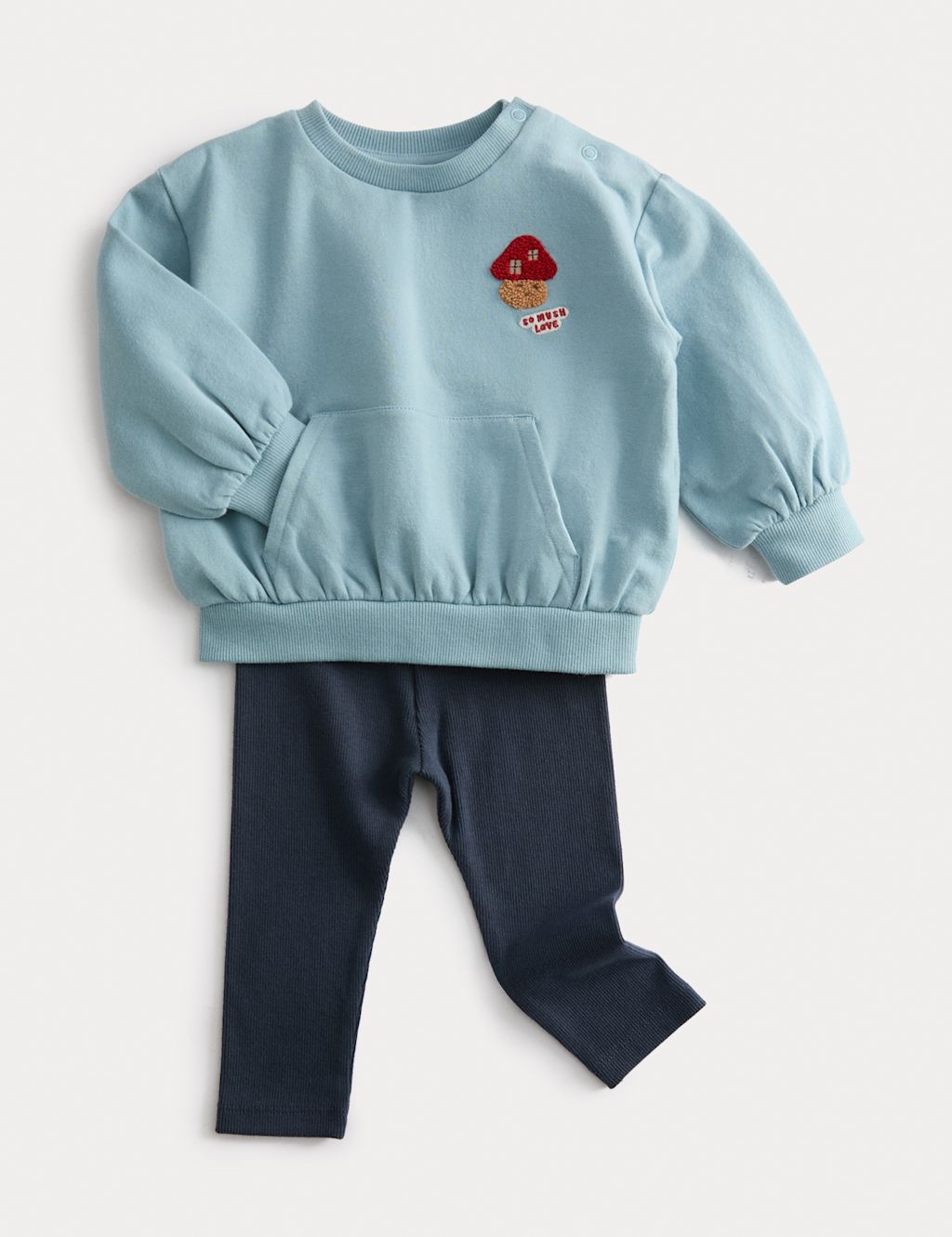 M&S 2pc Cotton Rich Top & Leggings Outfit (0-3 Yrs) - 0-3 M - Blue, Blue