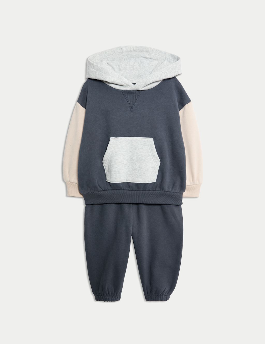 M&S 2pc Cotton Rich Colour Block Hooded Sweat Outfit (0-6 Yrs) - 3-6 M - Charcoal, Charcoal