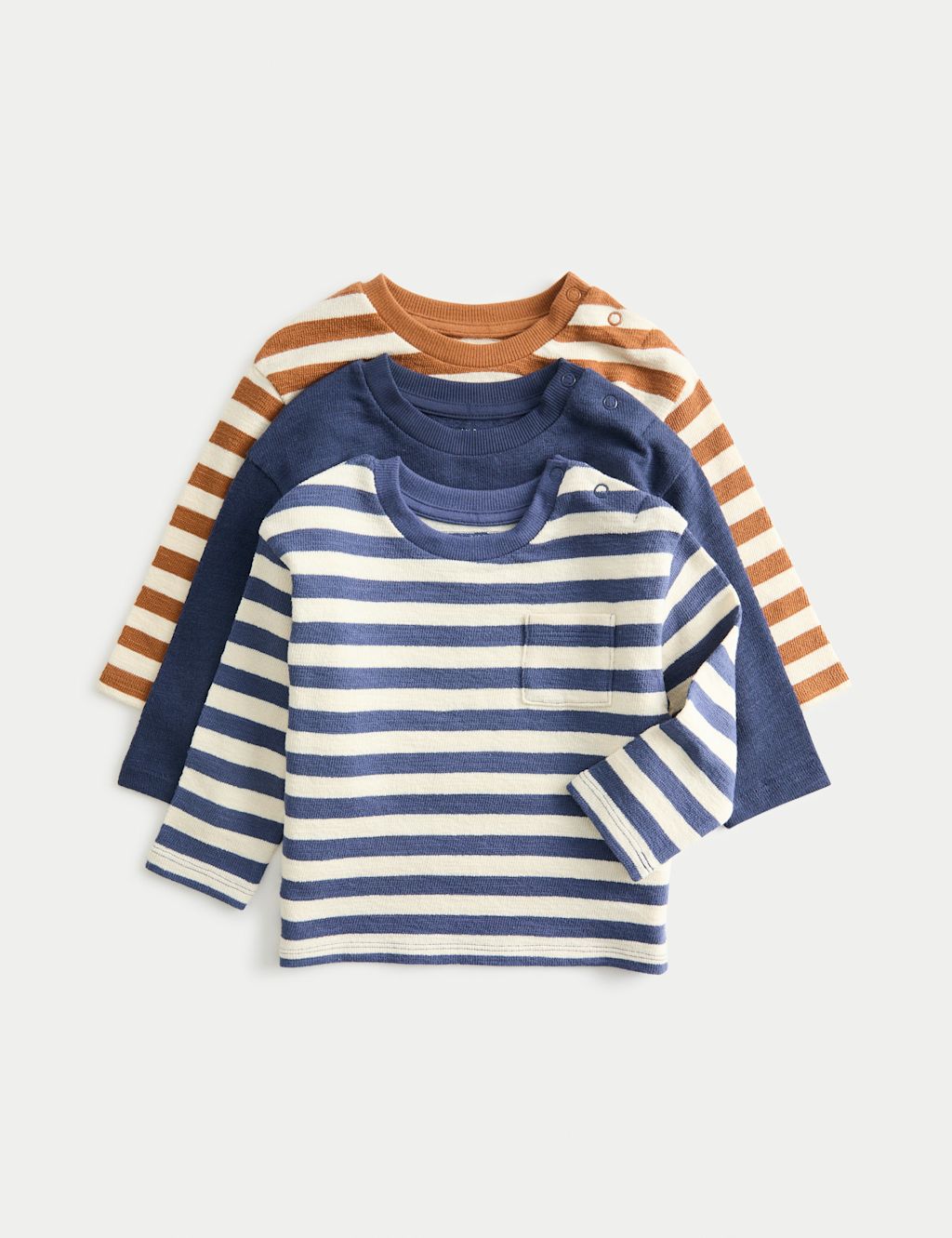 M&S 3 Pack Pure Cotton Striped Long Sleeved Tops (0-3 Yrs) - 18-24 - Blue Mix, Blue Mix