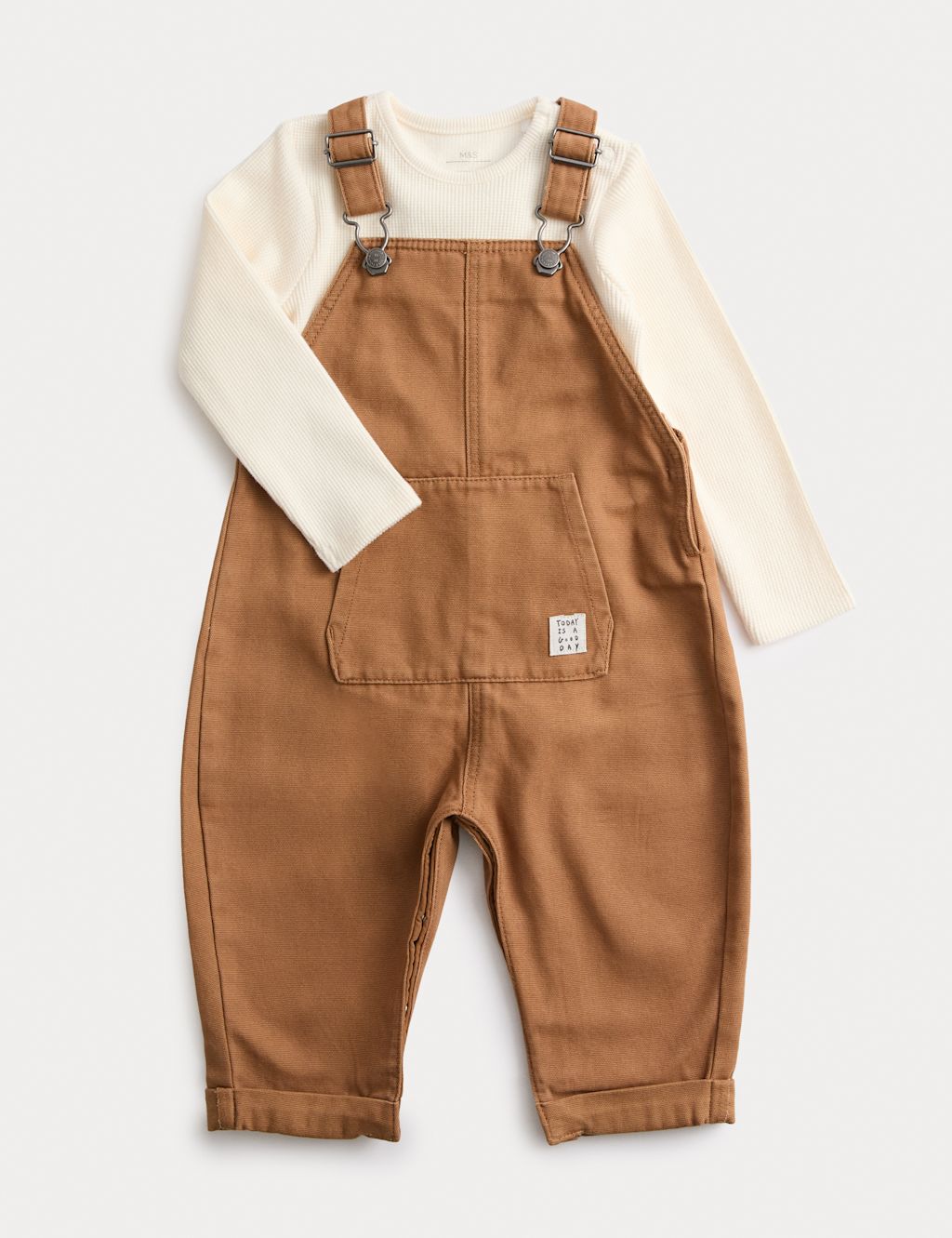 M&S Cotton Rich Dungaree Outfit (0 Mths-3 Yrs) - 12-18 Months - Brown, Brown