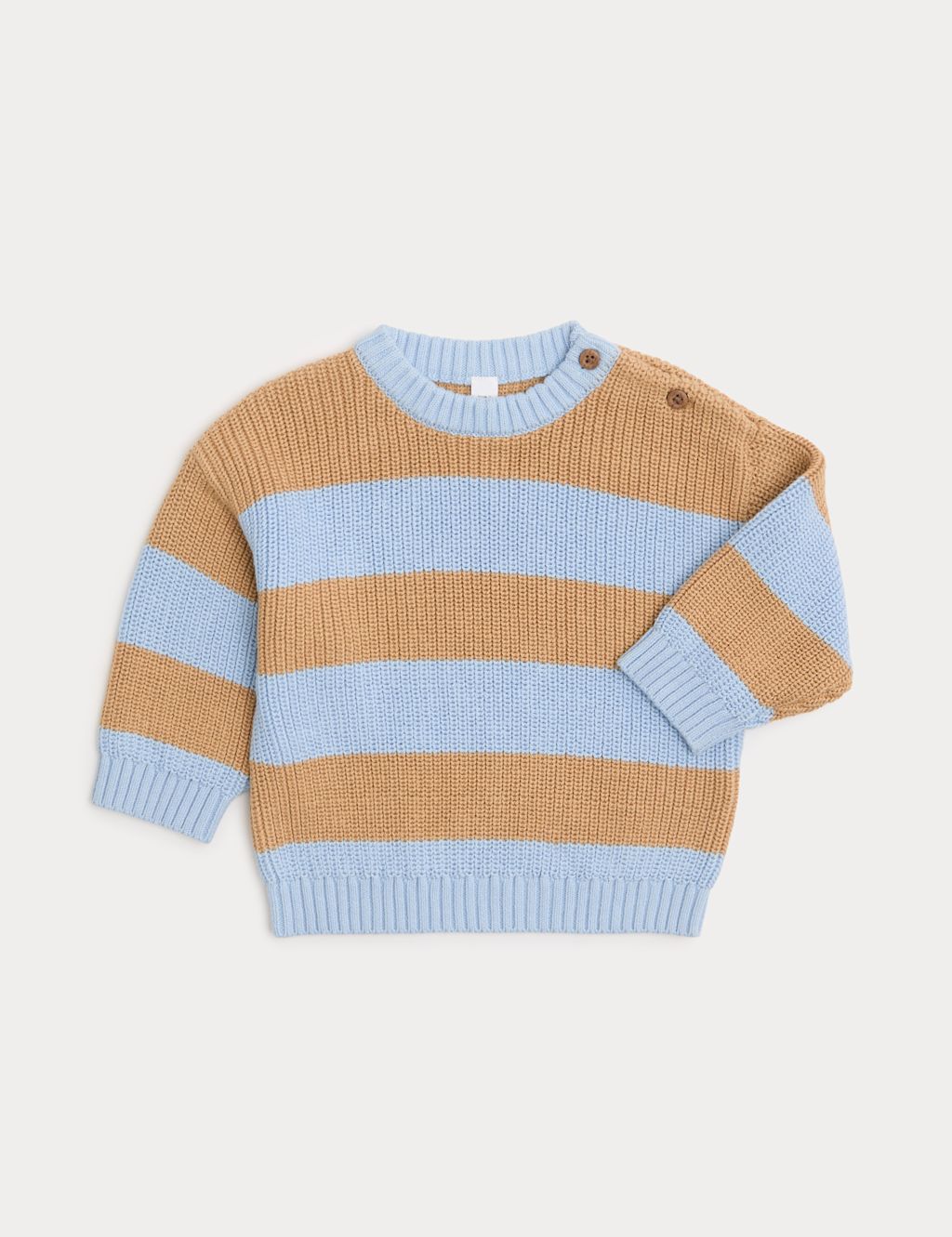 M&S Pure Cotton Stripe Knitted Jumper (0-3 Yrs) - 3-6 Months - Blue Mix, Blue Mix