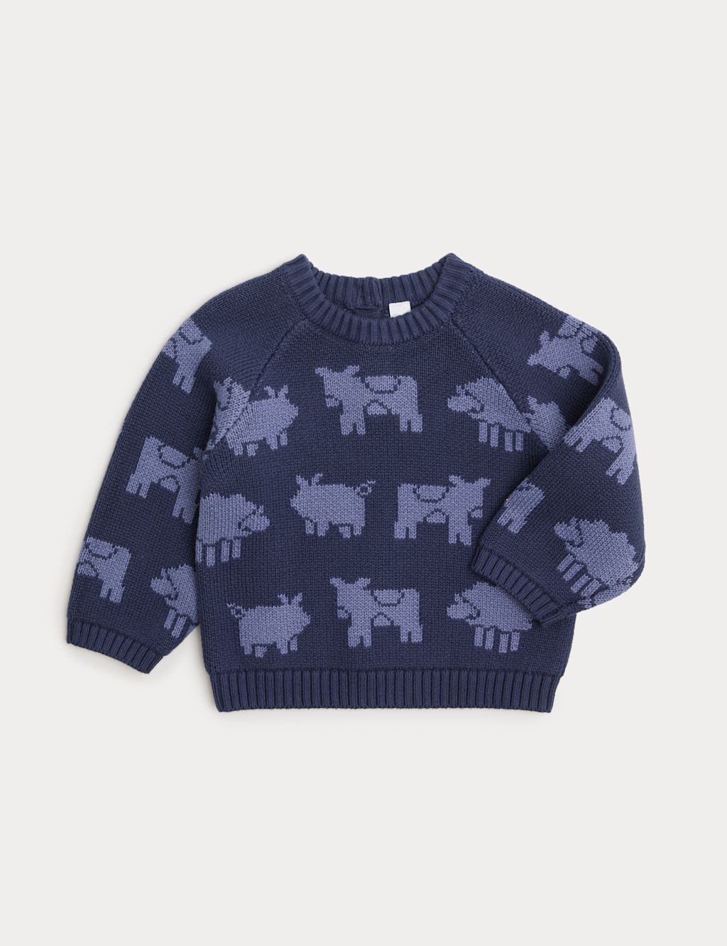 M&S Pure Cotton Cow Motif Knitted Jumper (0-3 Yrs) - 0-3 Months - Navy, Navy