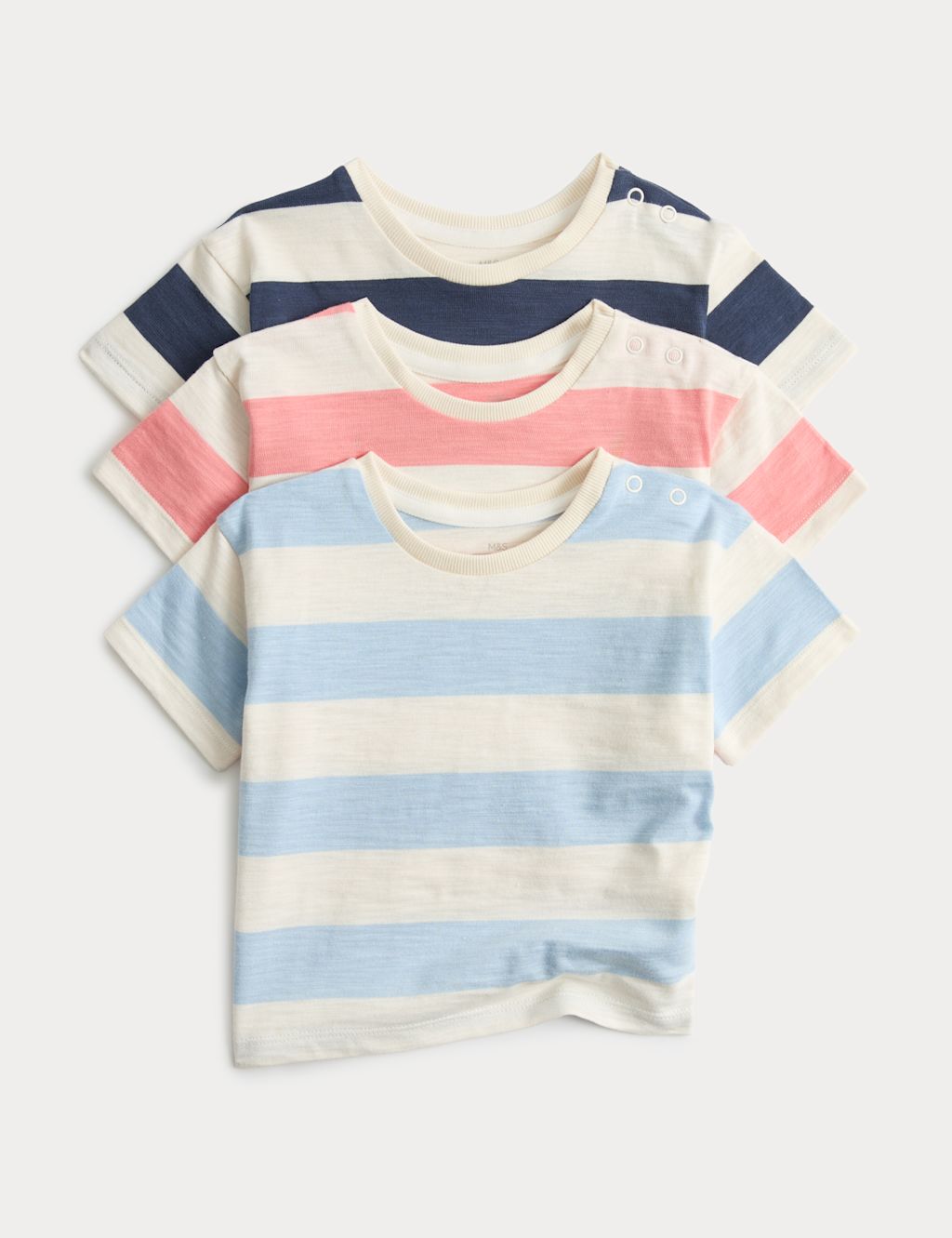 M&S 3 Pack Pure Cotton Striped Tops (0-5 Yrs) - 0-3 Months - Blue Mix, Blue Mix