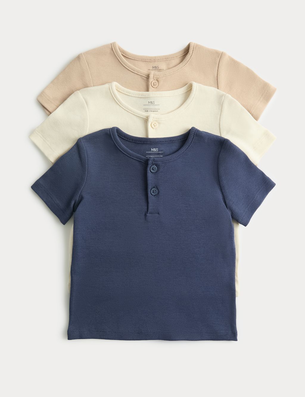 M&S 3 Pack Short Sleeve Henley Tops (0-5 Yrs) - 4-5 Years - Navy Mix, Navy Mix